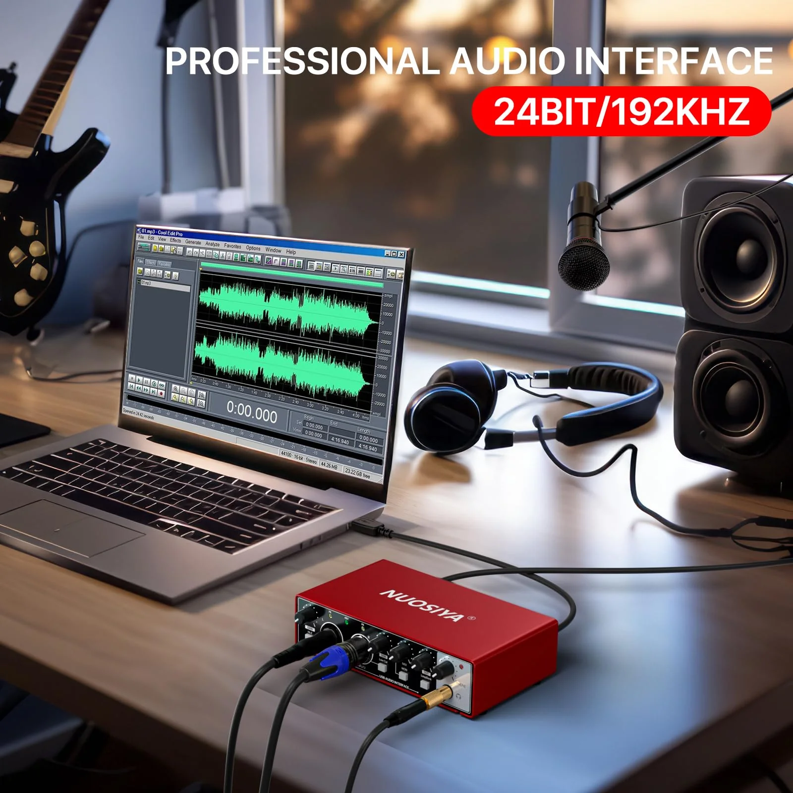 USB Audio Interface for PC Computer Recording Music, Red 2x2 Guitar Audio Interface for Mac 24Bit/192kHz Podcasting Streaming for Vocalist Producer with 48V Phantom Power - Image 5