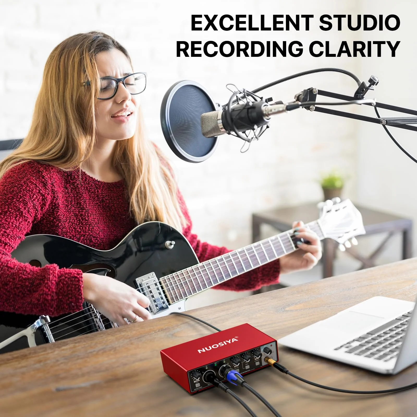 USB Audio Interface for PC Computer Recording Music, Red 2x2 Guitar Audio Interface for Mac 24Bit/192kHz Podcasting Streaming for Vocalist Producer with 48V Phantom Power - Image 7