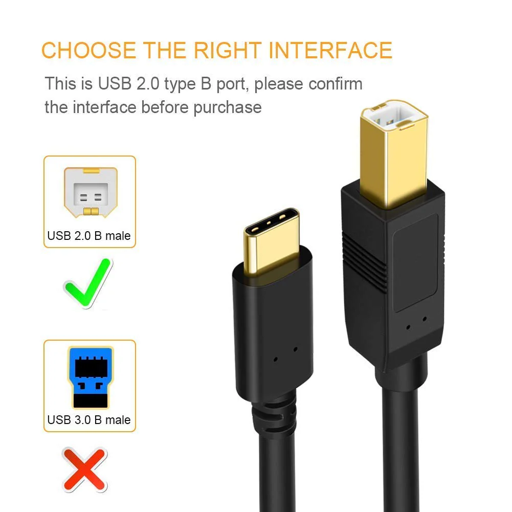 USB B to USB C Printer Cable 6.6 FT, CableCreation USB C to USB B Printer Cable for MacBook Pro, Air, USB C MIDI Cable for Yamaha Casio Digital Piano MIDI Controller DJ Controller, 2M Black 6.6FT - Image 6