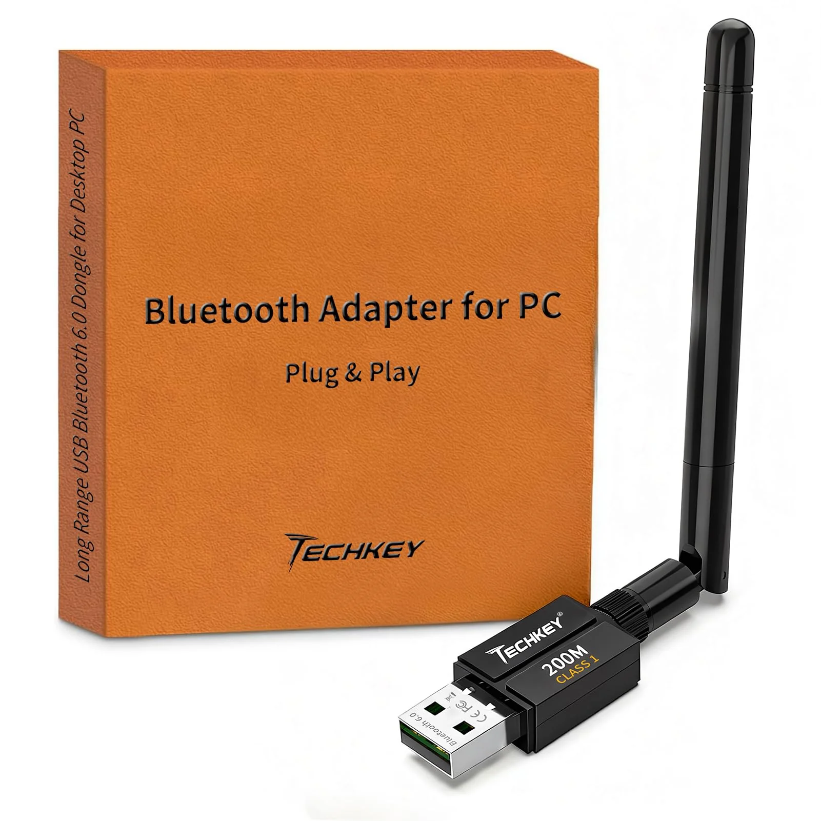 USB Bluetooth 6.0 Adapter for Desktop PC: Plug & Play 600FT Long Range Wireless Dongle with 5dBi Antenna for Laptop Windows 11/10/8.1, Pair BT Headphones/Headset/Speaker/Mouse/Keyboard/Printer 6.0BT black