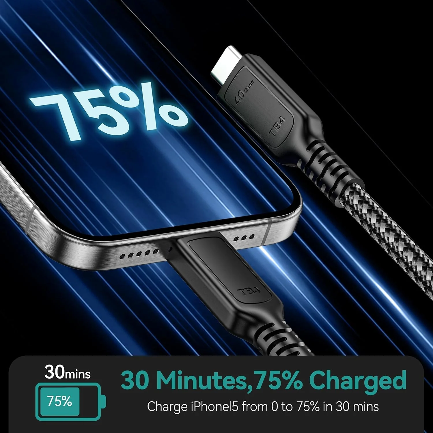 USB C Cable 6.6Ft, USB 4 Cable for Thunderbolt 4 Cable 40Gbps Sync/8K HD Display 240W Fast Charging for Samsung Galaxy S24, MacBook, iPhone 16, iPad, Hub, Docking and More 1 - Image 4