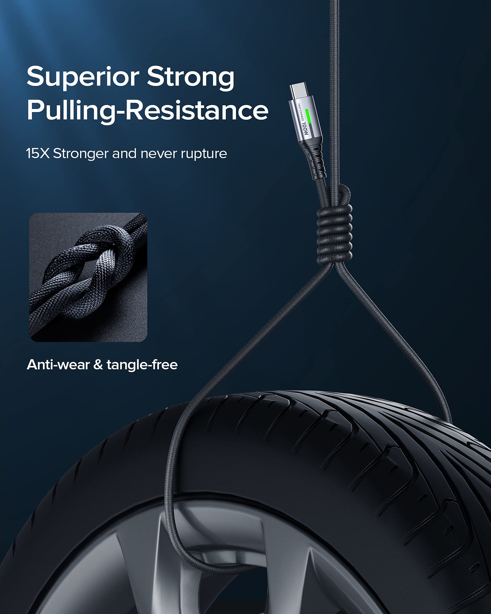 USB C Cable, INIU 100W PD 5A QC 4.0 Fast Charging USB C to USB C Cable, (2-Pack 6.6ft+6.6ft) Nylon Braided Type C Data Cable for Samsung S20+ S10 Note 10 iPad Pro MacBook Pro Google Pixel etc - Image 4