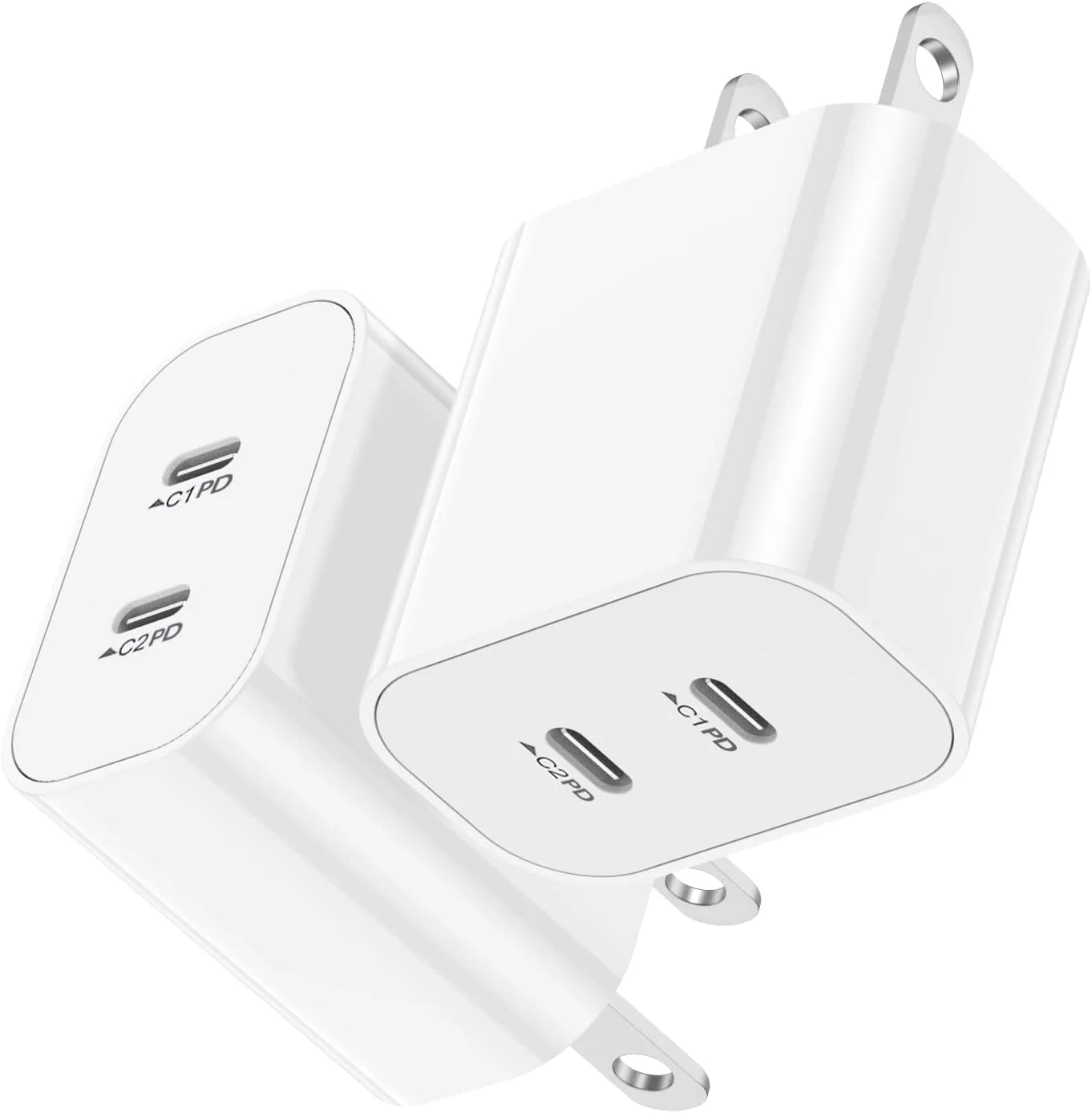 USB C Fast Charger Block,USB C Charging Block 2-Pack USB C 2in1 Dual Ports Plug Wall Charger, Fast Type C Charger for iPhone 16/16 Pro/15 Pro Max/15 Plus/14/13/12/11/Xs Max/XR/X,iPad white