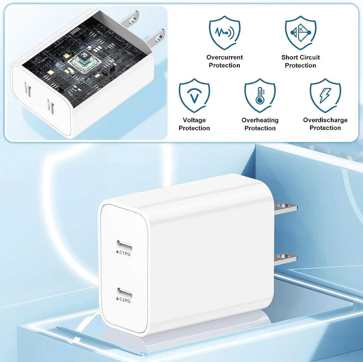 USB C Fast Charger Block,USB C Charging Block 2-Pack USB C 2in1 Dual Ports Plug Wall Charger, Fast Type C Charger for iPhone 16/16 Pro/15 Pro Max/15 Plus/14/13/12/11/Xs Max/XR/X,iPad white - Image 2