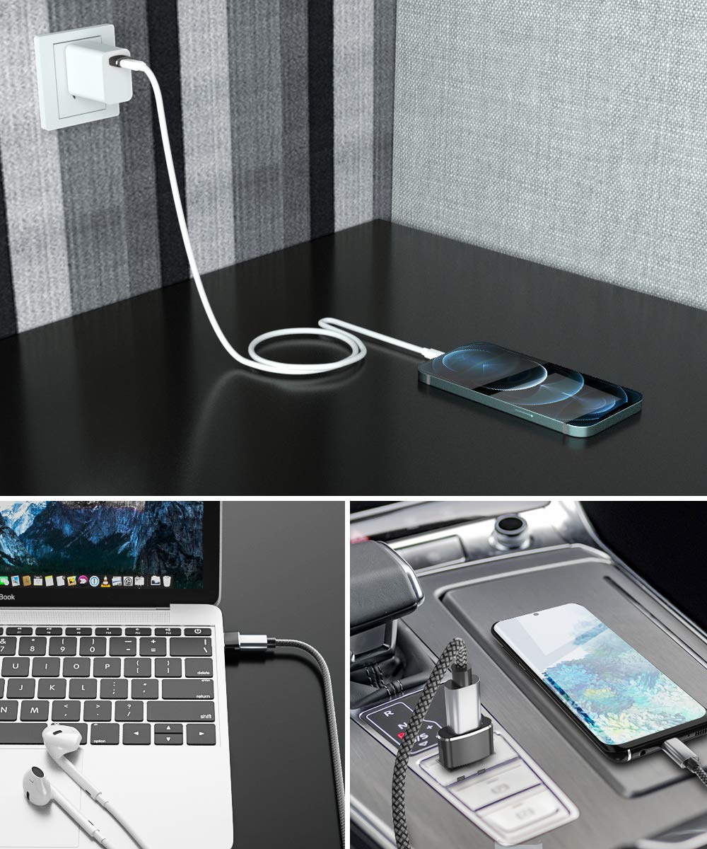 USB C Female to USB Male Adapter 4Pack,Type A Power Charger Cable Connector for iPhone 11 12 Pro Max Mini,XR SE,Airpods iPad 8 Air 4,Samsung Galaxy Note 10 20 S20 Plus S21 21 Ultra,Google Pixel,13,Car Black - Image 7