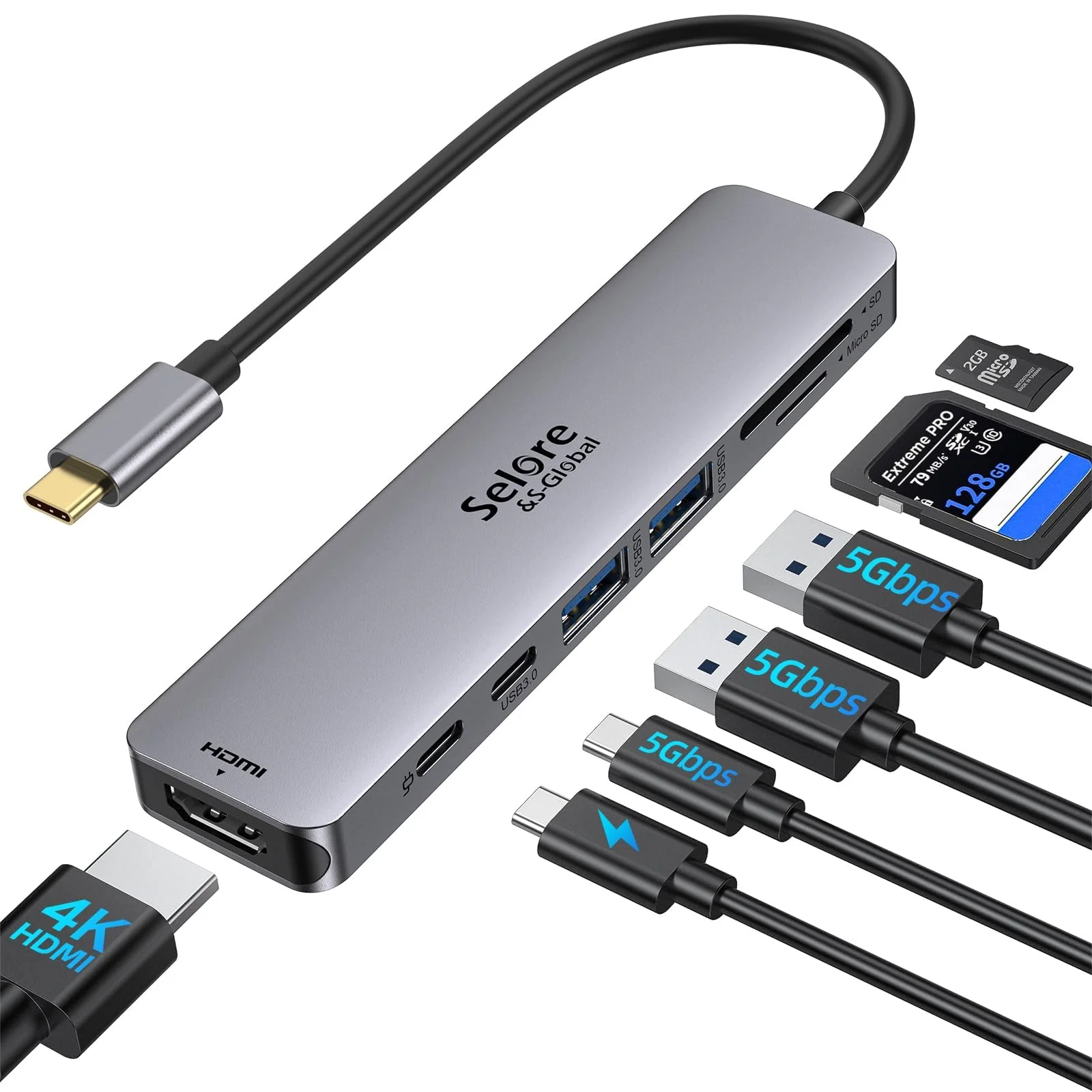 USB C Hub HDMI Adapter for MacBook Pro/Air, 7 in 1 USB C Dongle with HDMI, SD/TF Card Reader, USB C Data Port,100W PD, and 2 USB 3.0 Compatible for MacBook Pro/Air, Dell XPS, Lenovo Thinkpad. Space Gray