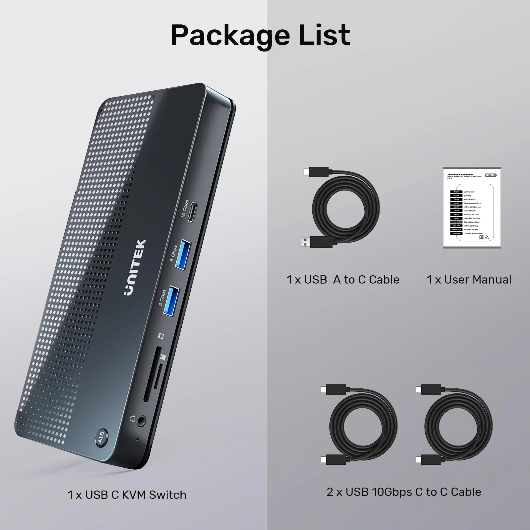 USB C KVM Switch HDMI 4K@60Hz Unitek Switches Selector 2 Computers Sharing HD Monitor,Mouse, Keyboard,Printer, Scanner, One Button Switch Adapter with 2 Pack USB C Cables, Thunderbolt 3 Compatible All-in-One KVM - Image 9