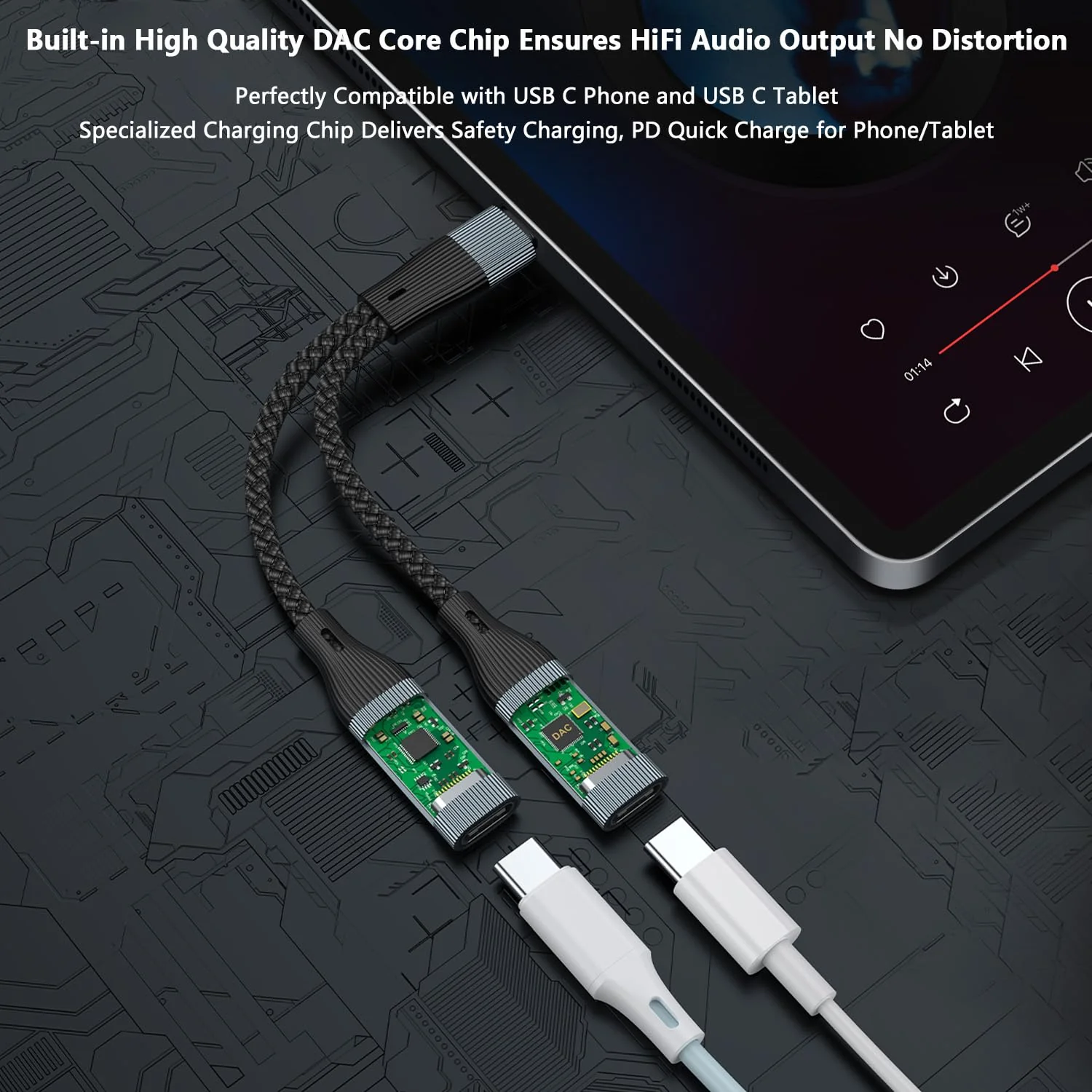 USB C Splitter, Dual USB C Headphone/USB C Data and Charger Adapter, 3 in 1 Type C Audi Dongle USB C Data Adapter with PD 15W Charging Compatible with iPhone 16/15, iPad Pro, Galaxy S24/23, Pixel 8 usb c to dual usb c - Image 5