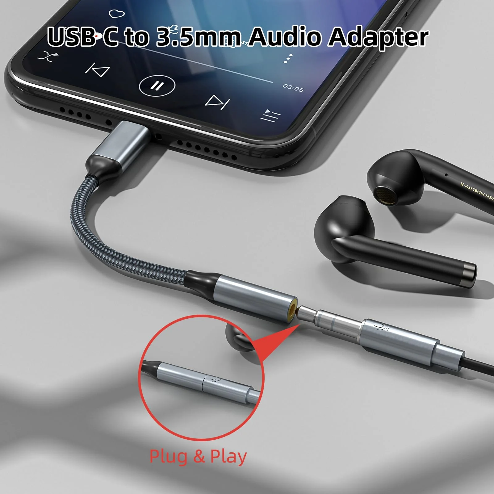 USB C to 3.5mm Headphone Jack Adapter(2 Pack), USB-C to Aux Audio Dongle Cable for iPhone 16 Pro Max/16 Pro, 15 Pro Max/15 Pro/15 Plus, Galaxy S23-S21 Ultra, Pixel, iPad Pro, MacBook (Black) Black - Image 3