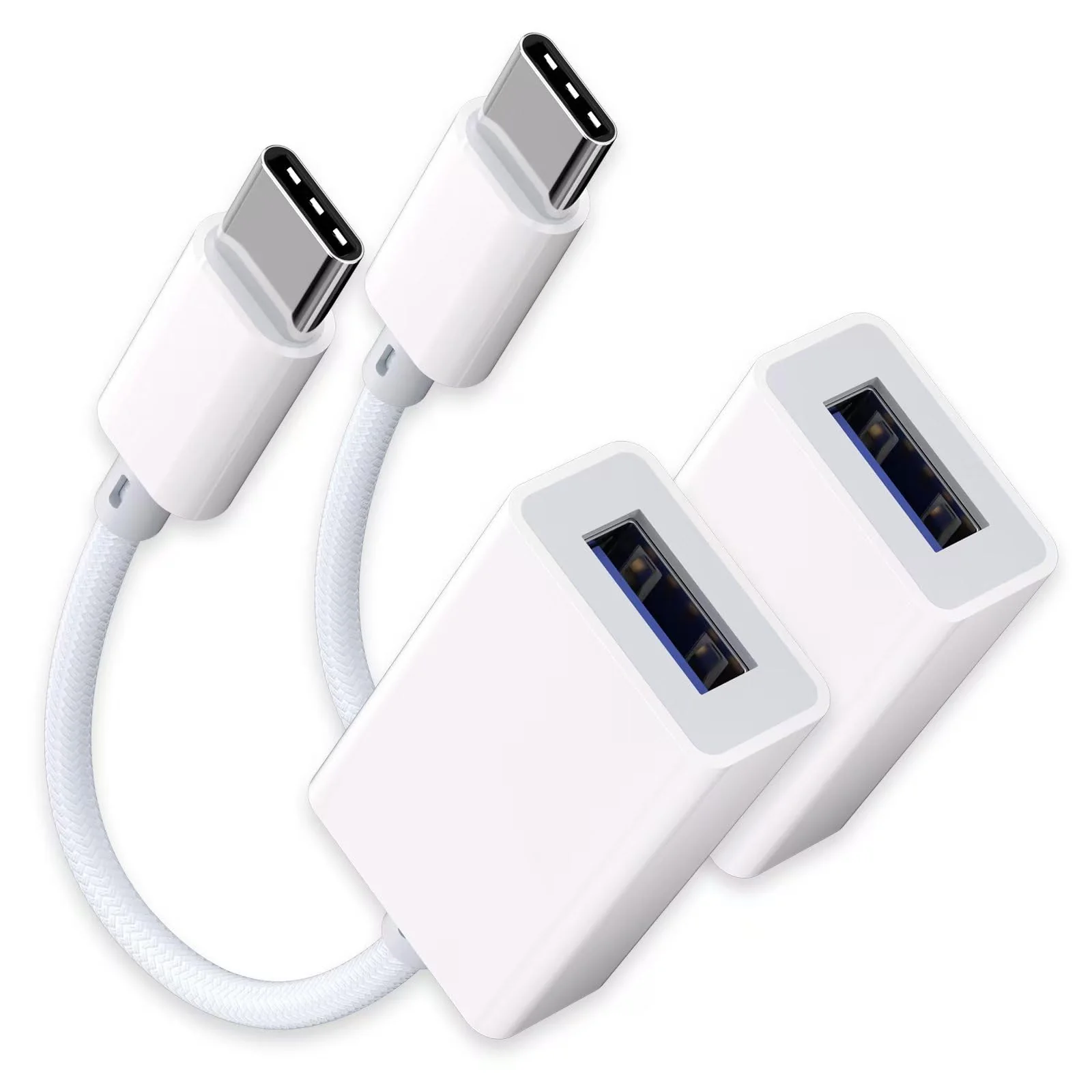 USB C to USB 3.0 Adapter [2 Pack], USB C Male to USB Female OTG Cable Thunderbolt3 to USB Adapter Compatible with MacBook Pro/Air, iPhone 16 Pro Max/16 Plus/16/15, Galaxy S24/S23/S22/S21 White