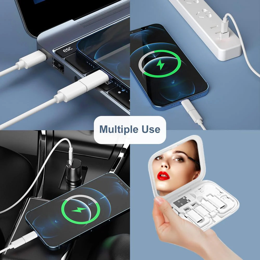 USB-C to USB Adapter, USB C Male Cable Box Contains Makeup Mirror/USB C Cable/Micro USB to USB C/USB A to USB C, Cell Phone OTG Adapters for iPhone 14/15, Google Pixel, Samsung Galaxy White - Image 2