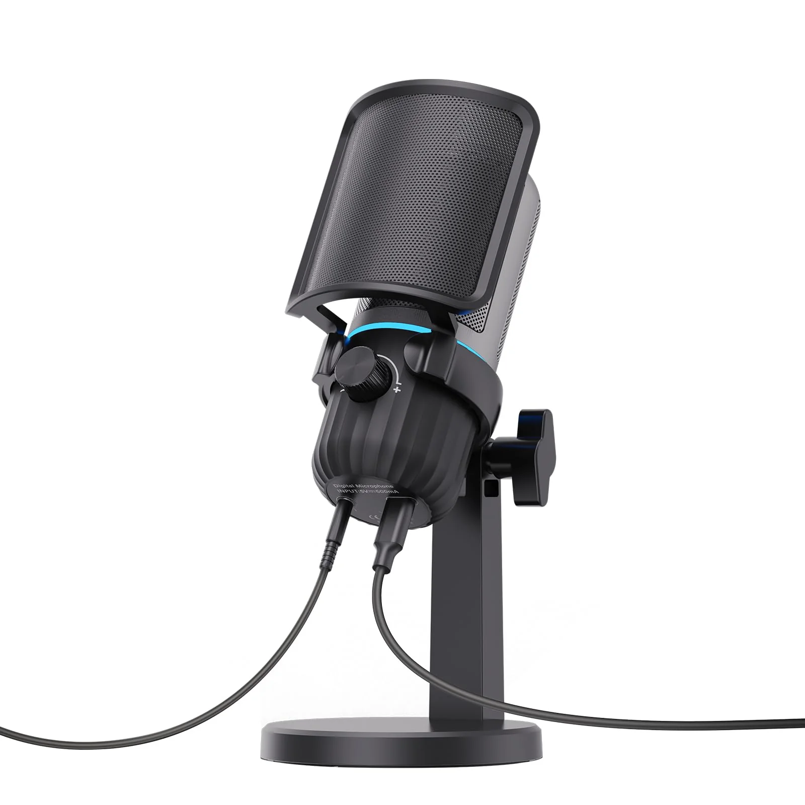 USB Condenser Gaming Microphone, PC Microphone for Streaming, Podcasts, Recording, Desktop Computer Mic with Mute Button & LED Indicator, Volume Control, Headphone Jack