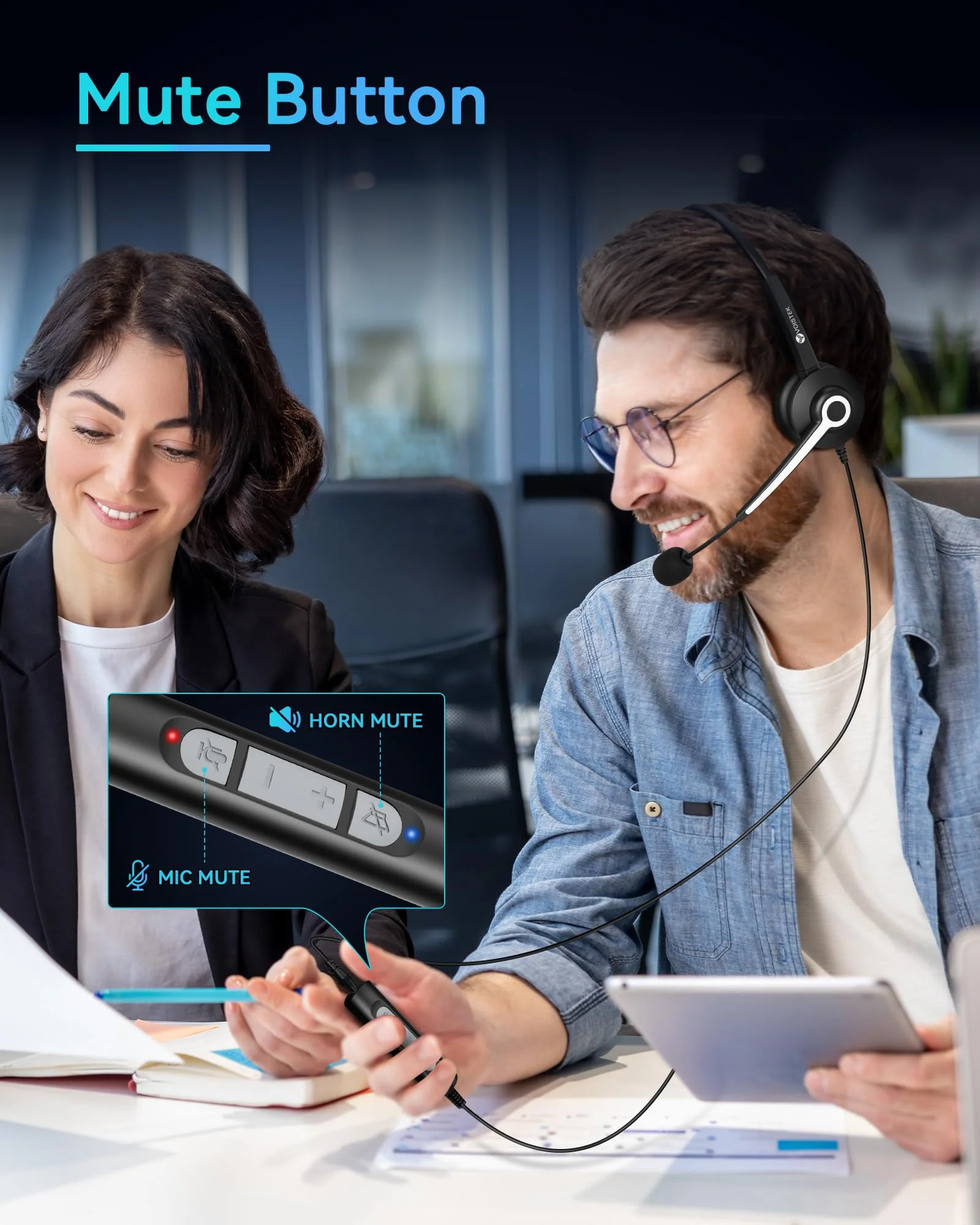USB Headset with Microphone, Computer Headphones for PC Laptop, Wired Work Headset with Noise Canceling Microphone & In-line Control for Home Office, Teams Meetings, Online Class, Call Center, Zoom One ear - USB+3.5mm+USB-C - Image 3