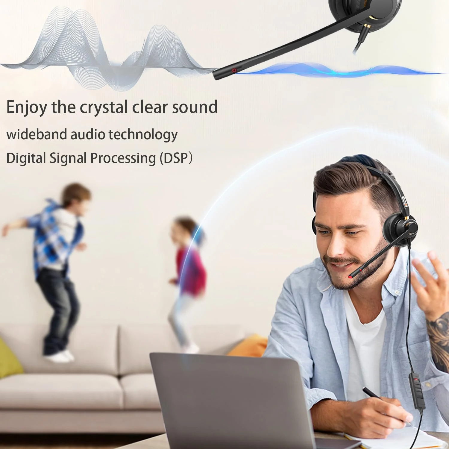 USB Headset with Microphone for PC, Computer Headset, Noise Cancelling Adjustable Volume Control Lightweight Wired Headset with Mic for Work, for Laptop Business Skype UC Webinar Call Center Office A802USB-Dual - Image 2