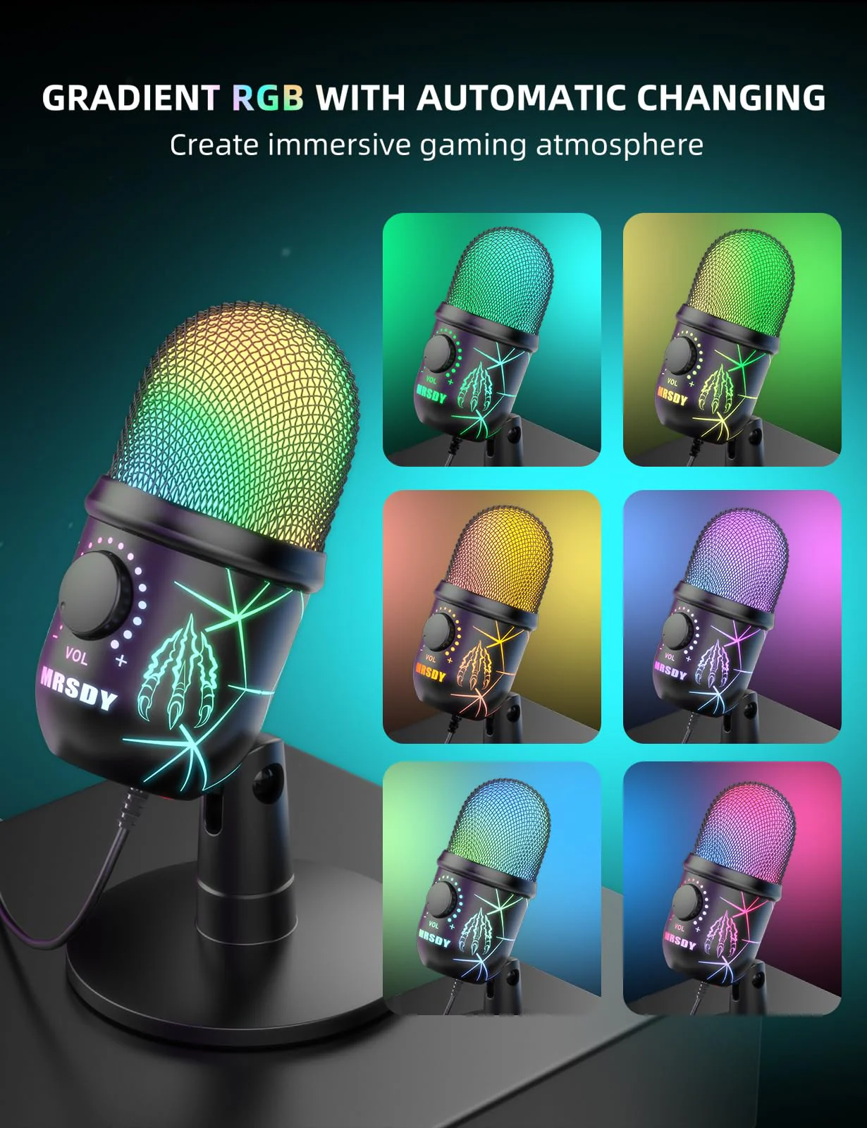 USB Microphone, Plug and Play Gaming Mic for PC, Mac, PS4/5, Podcast Microphone with RGB, Mute, Monitor, Noise Reduction, Volume Gain, Great for Recording, Streaming V5 Mic - Image 3