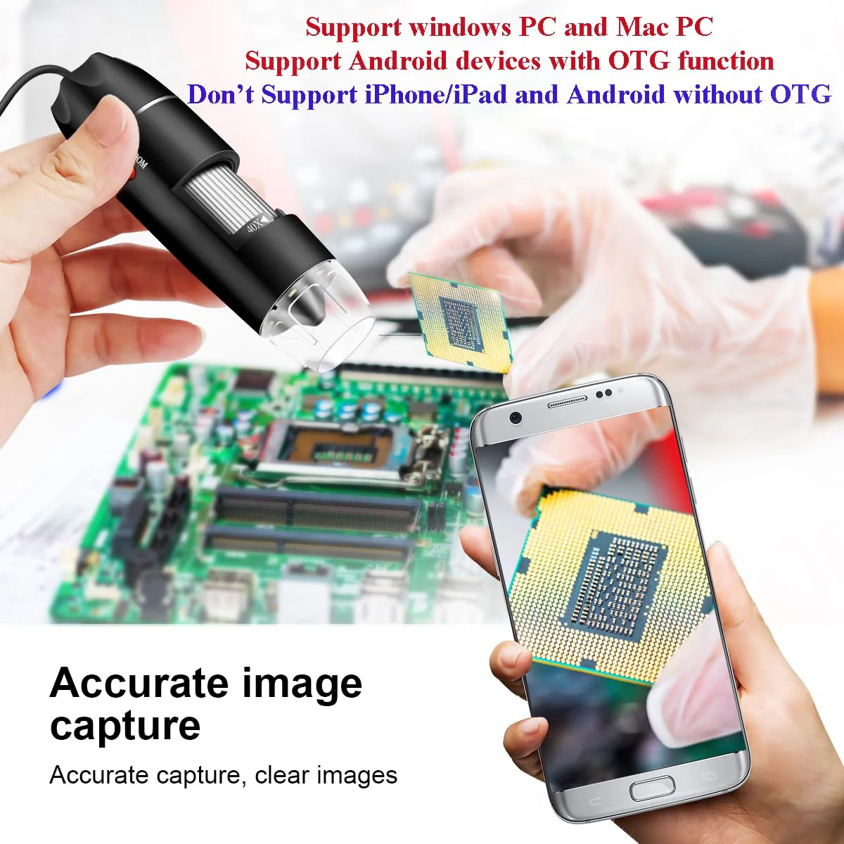 USB Microscope Camera with Stand & Carrying Case, Cainda Digital Microscope Compatible with Android Windows Linux Mac, Portable Magnifier Camera for Kids Students Adults(Not for iPhone/iPad) Black - Image 4