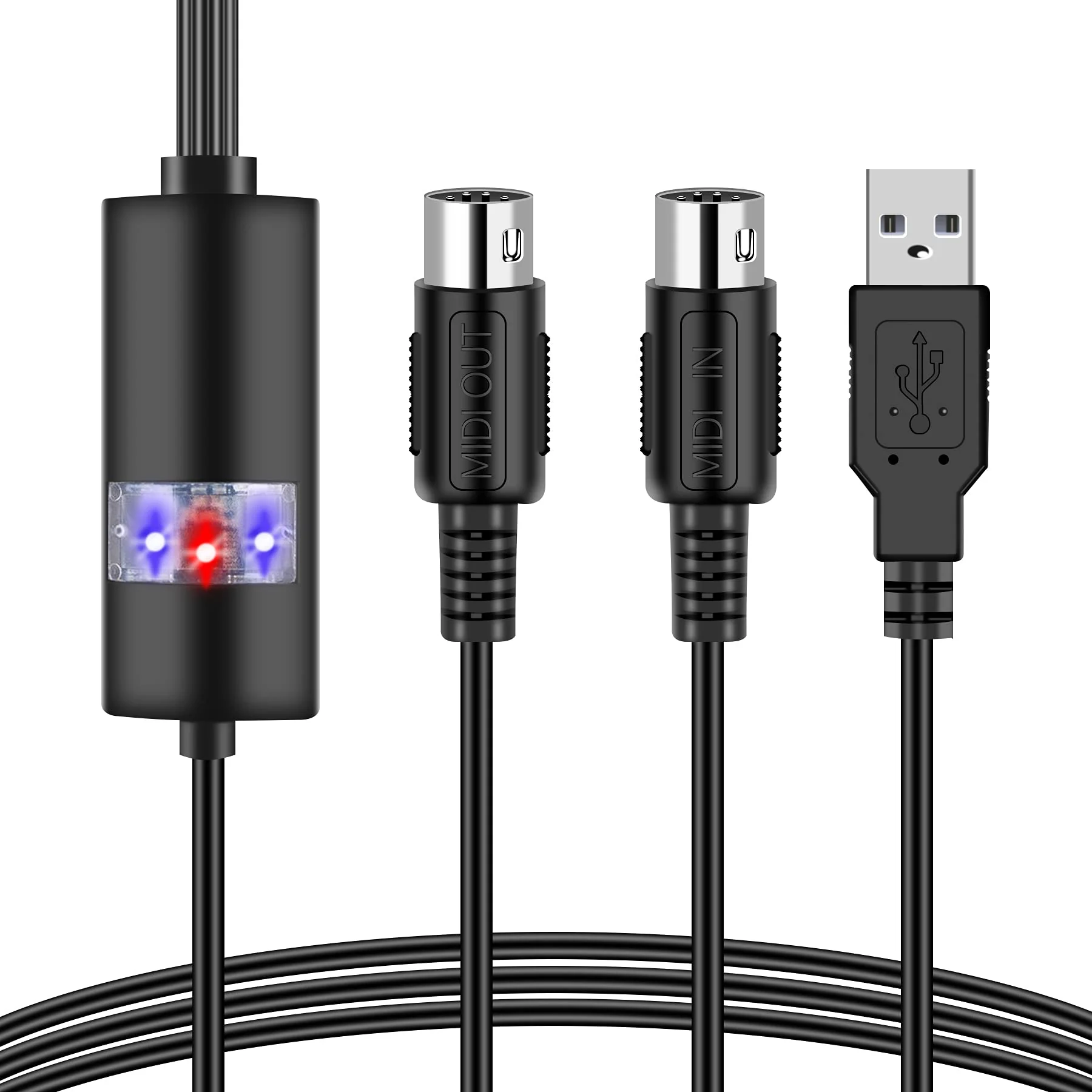 USB MIDI Cable-Upgrade Professional MIDI to USB in-Out Cable Adapter Converter Connect Piano Keyboard to PC/Laptop for Editing&Recording 2M(6.5FT) (Black) Black