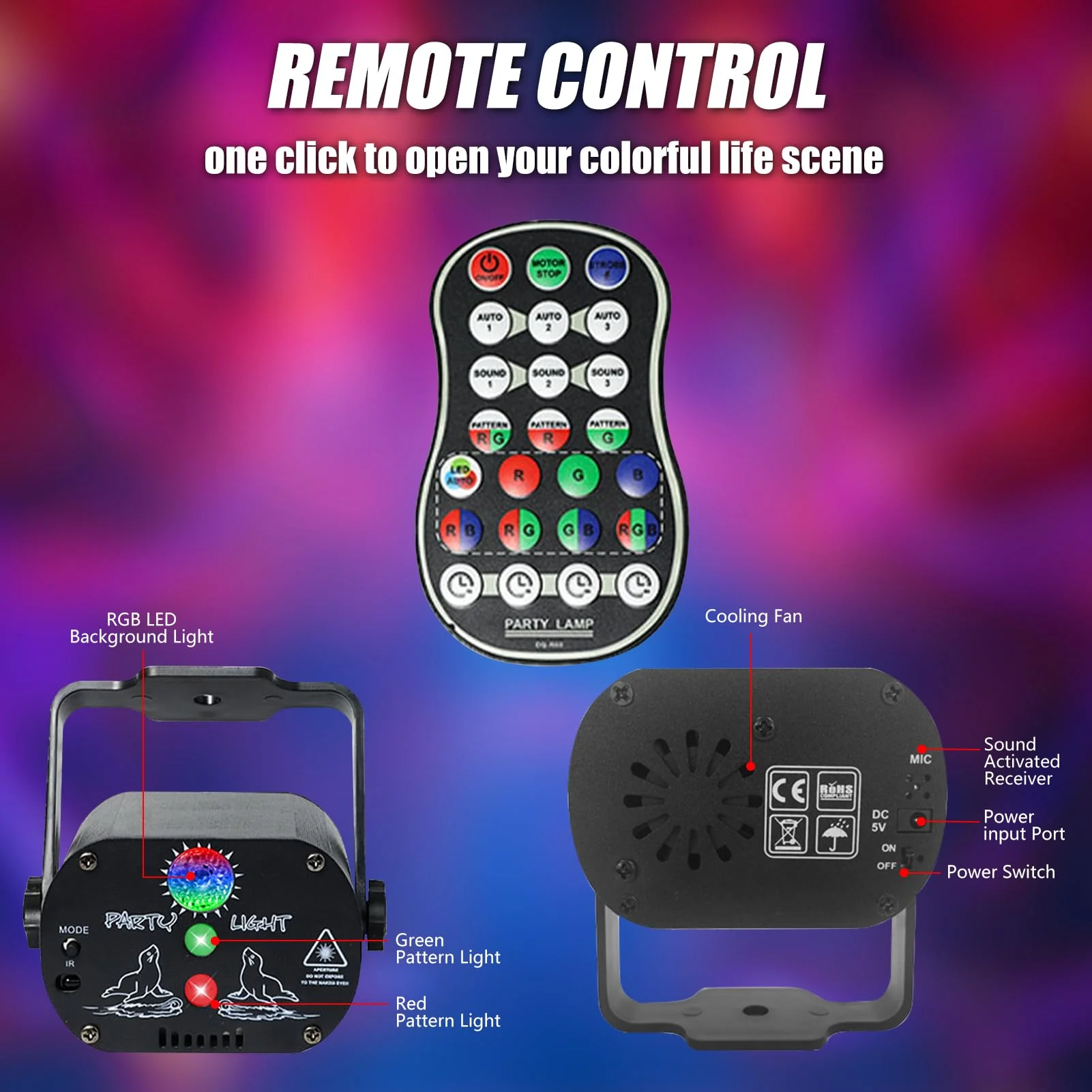 USB-Powered 60-Patterns 240 Conbination Effects Stage Light Party Light UV & RGB Backlight Remote Control for Indoor Events, Birthdays, Halloween, Karaoke, Club, and KTV (R60) - Image 6