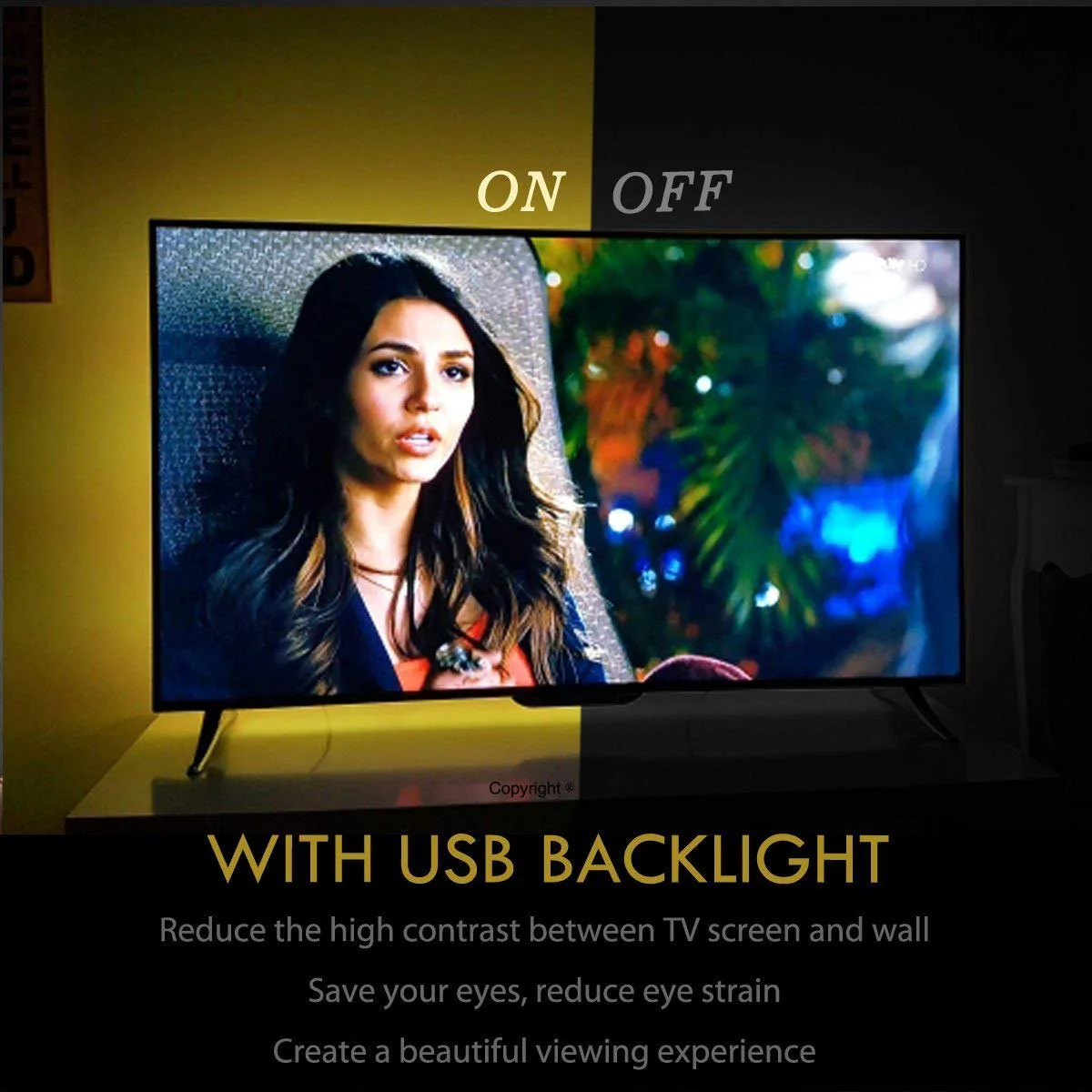 USB Powered LED Strip Lights TV Backlights Kit for 50 to 55 Inch TV - Sony LG Samsung Monitor Smart TV Wall Mount Stand Work Space Color Changing LED Background Ambient Lighting - Image 2