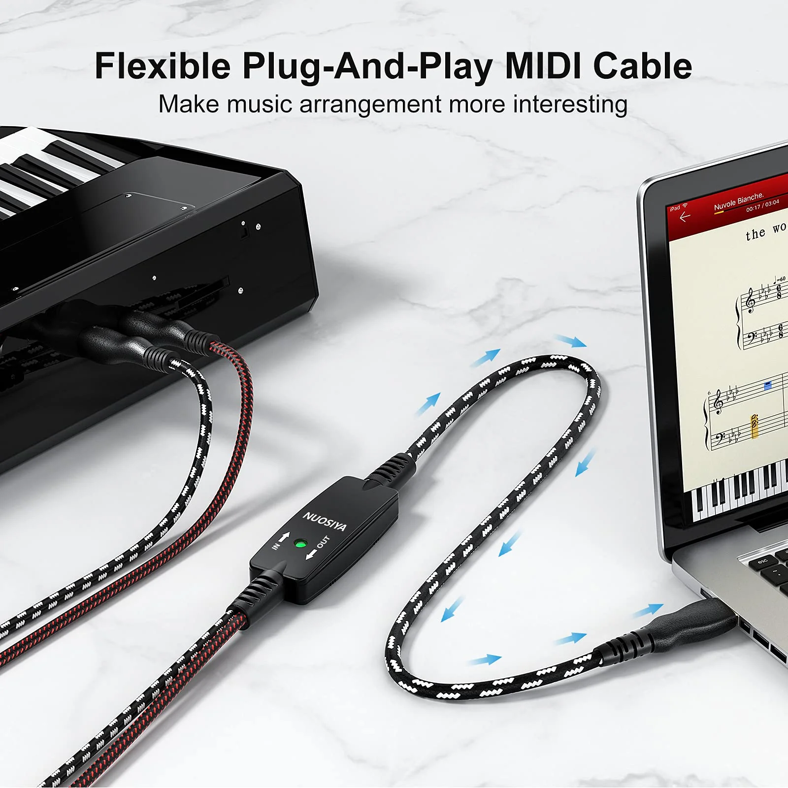 USB to MIDI Cable 6.5Ft, MIDI Interface Adapter,MIDI to USB Cable Converter for Music Keyboard Piano to PC Mac Laptop Windows Android - Image 3