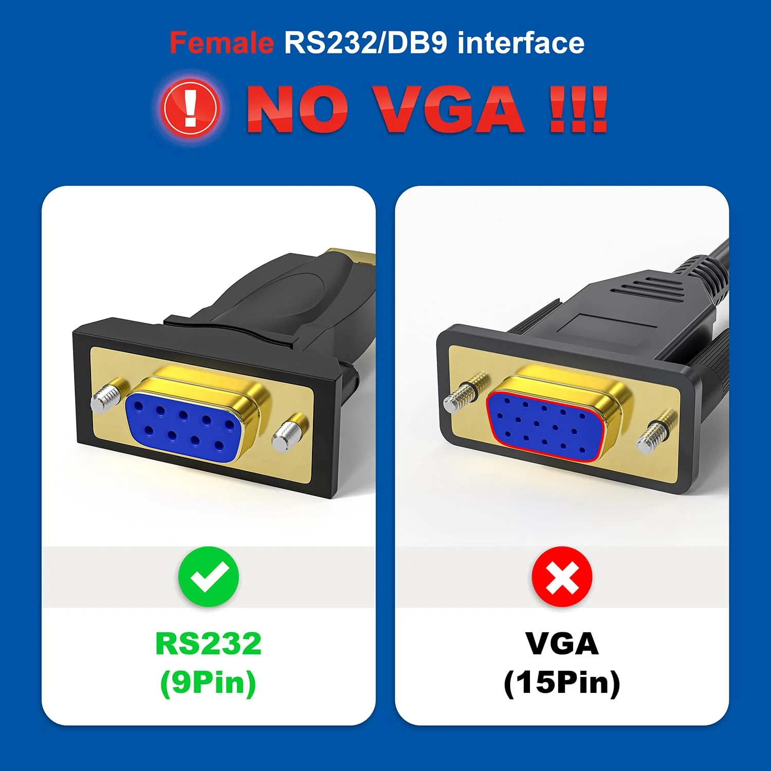 USB to RS232 Adapter with FTDI Chip, USB to DB9 Serial Female Converter Compatible with Windows 10, 8.1, 8, 7, Vista, XP, Linux and Mac OS X 10.6 and Above,Black - Image 2