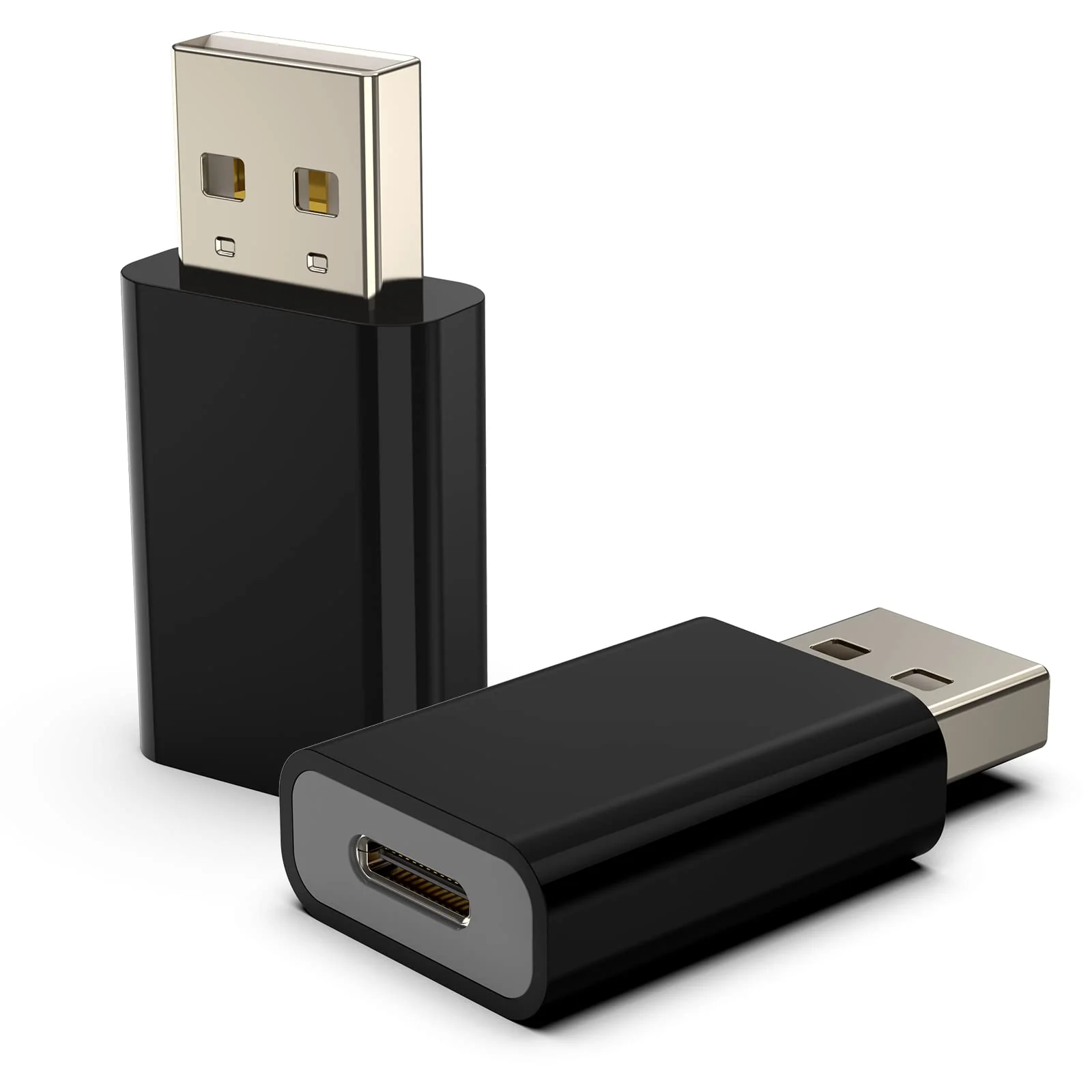 USB to USB-C Female Adapter Pack-2,Compatible with Apple Watch SE/7/8/9/Ultra MagSafe Charger,Type-C Charger Cable Converter for iPhone,iPad,AirPods,Car USB Charger and USB-C Cable 2 Pack Black