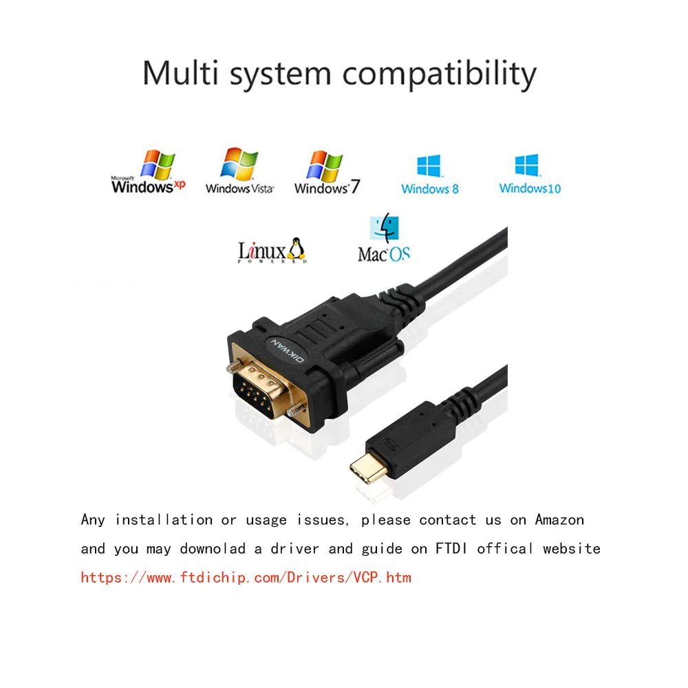 USB Type C to RS232 DB9 Serial Port Adapter Cable, FTDI Chipset, Supports Windows 11, 10, 8, 7 and Mac Linux 6FT USB-C to Serial DB9 - Image 8