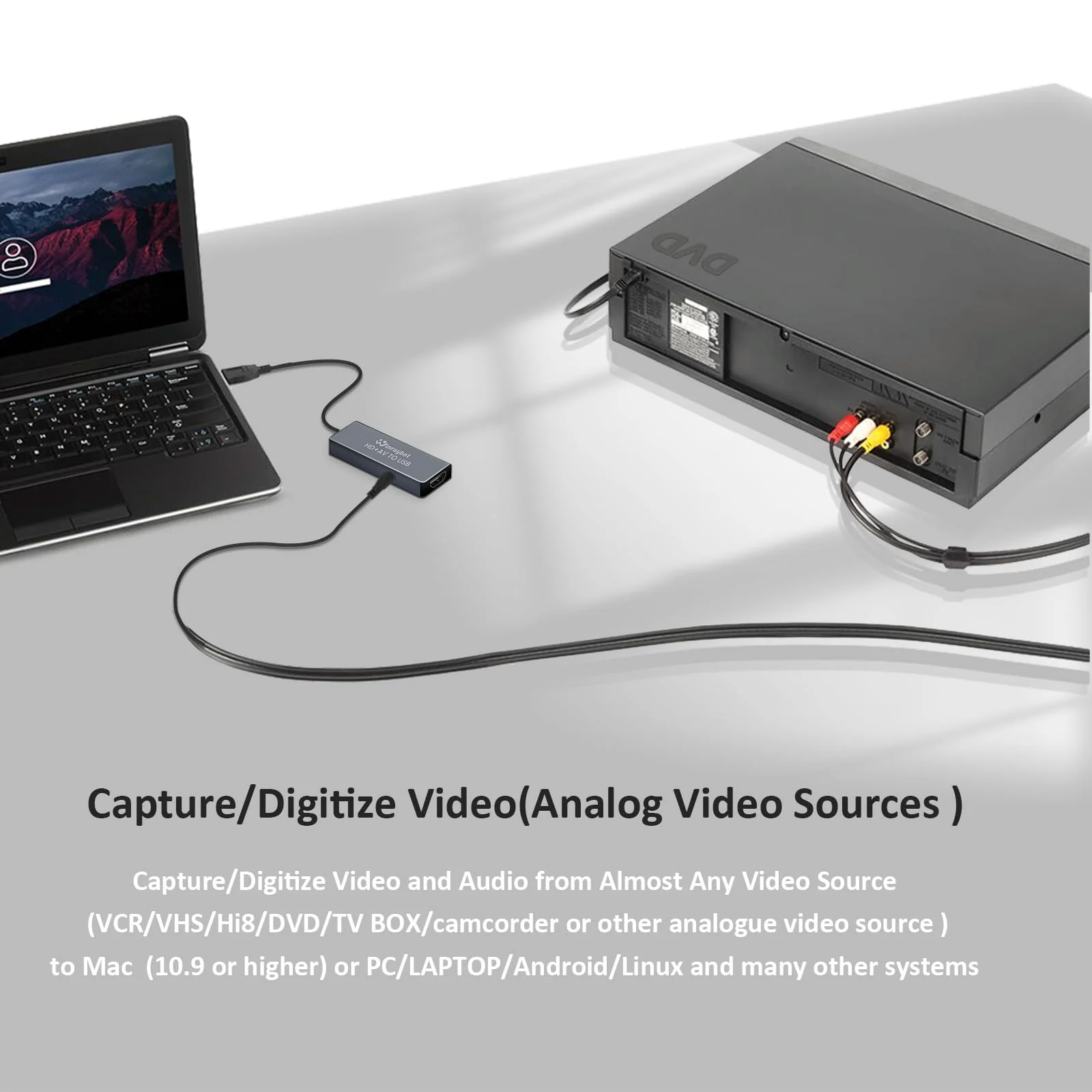 USB Video Capture Card for VHS/HDMI/AV/RCA - Analog to Digital Video Converter - VHS to Digital/USB/RCA Converter - Compatible with Mac/Windows/Linux USB Video Capture Card - Image 3
