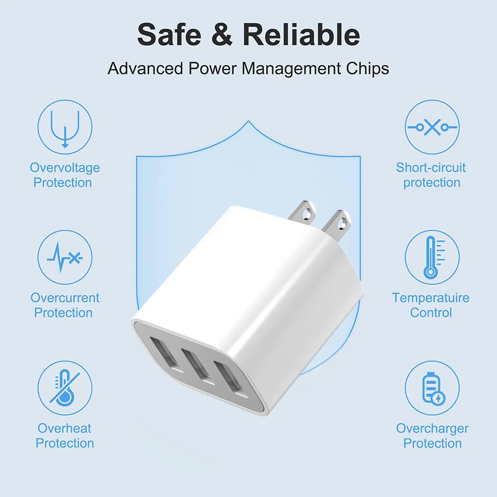 USB Wall Charger, 3 Pack 3-Port USB Charger Block Wall Adapter USB Charging Cube Brick Compatible with iPhone 8/7/6 Plus/X, iPad, Samsung Galaxy S5 S6 S7 Edge, LG, Android and More - Image 4