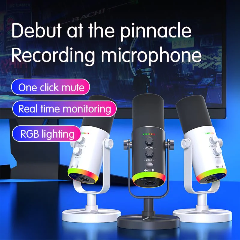 USB/XLR Dynamic Microphone for Podcasting, Gaming Streaming Mic with RGB Light, Mute Button, Noise Cancellation, Desktop Stand - Image 2