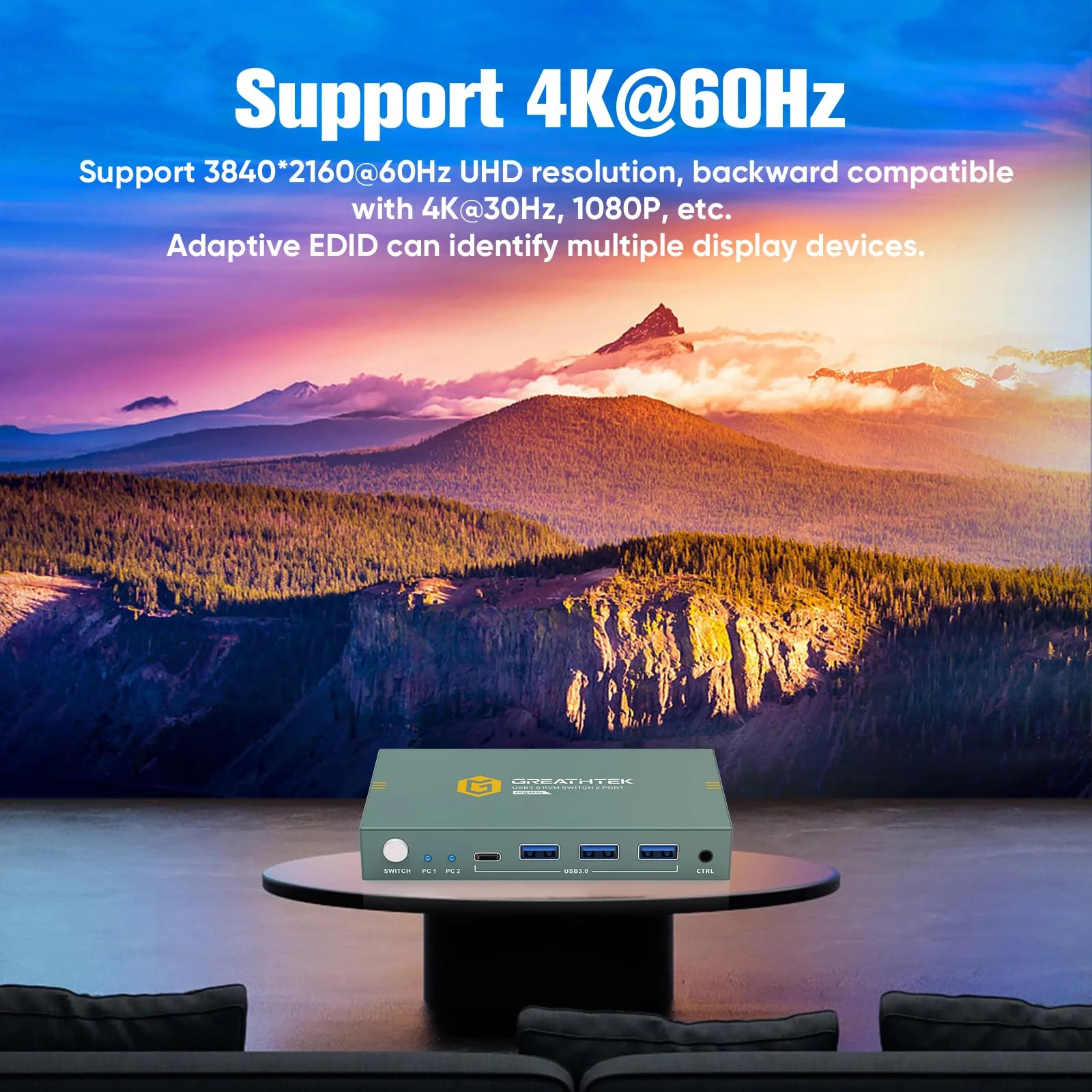 USB3.0 KVM Switch 2 Port HDMI, 4K@60Hz KVM Switch 1 Monitors 2 Computers with 3 USB3.0 Ports, HDMI KVM Switches for 2 PCs Share 1 Monitors and USB Devices, Support Button Switch, EDID Deep Blue - Image 4