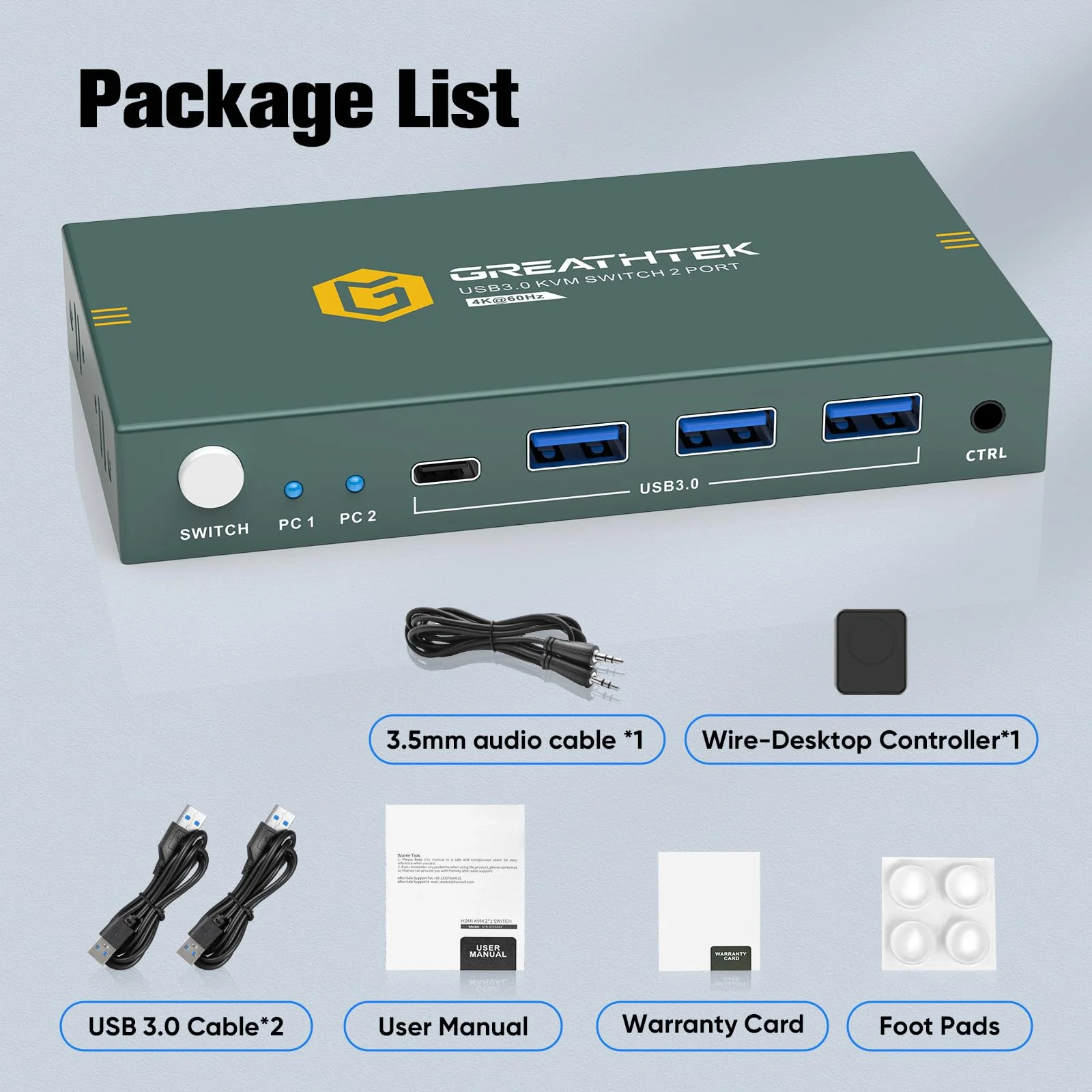 USB3.0 KVM Switch 2 Port HDMI, 4K@60Hz KVM Switch 1 Monitors 2 Computers with 3 USB3.0 Ports, HDMI KVM Switches for 2 PCs Share 1 Monitors and USB Devices, Support Button Switch, EDID Deep Blue - Image 7