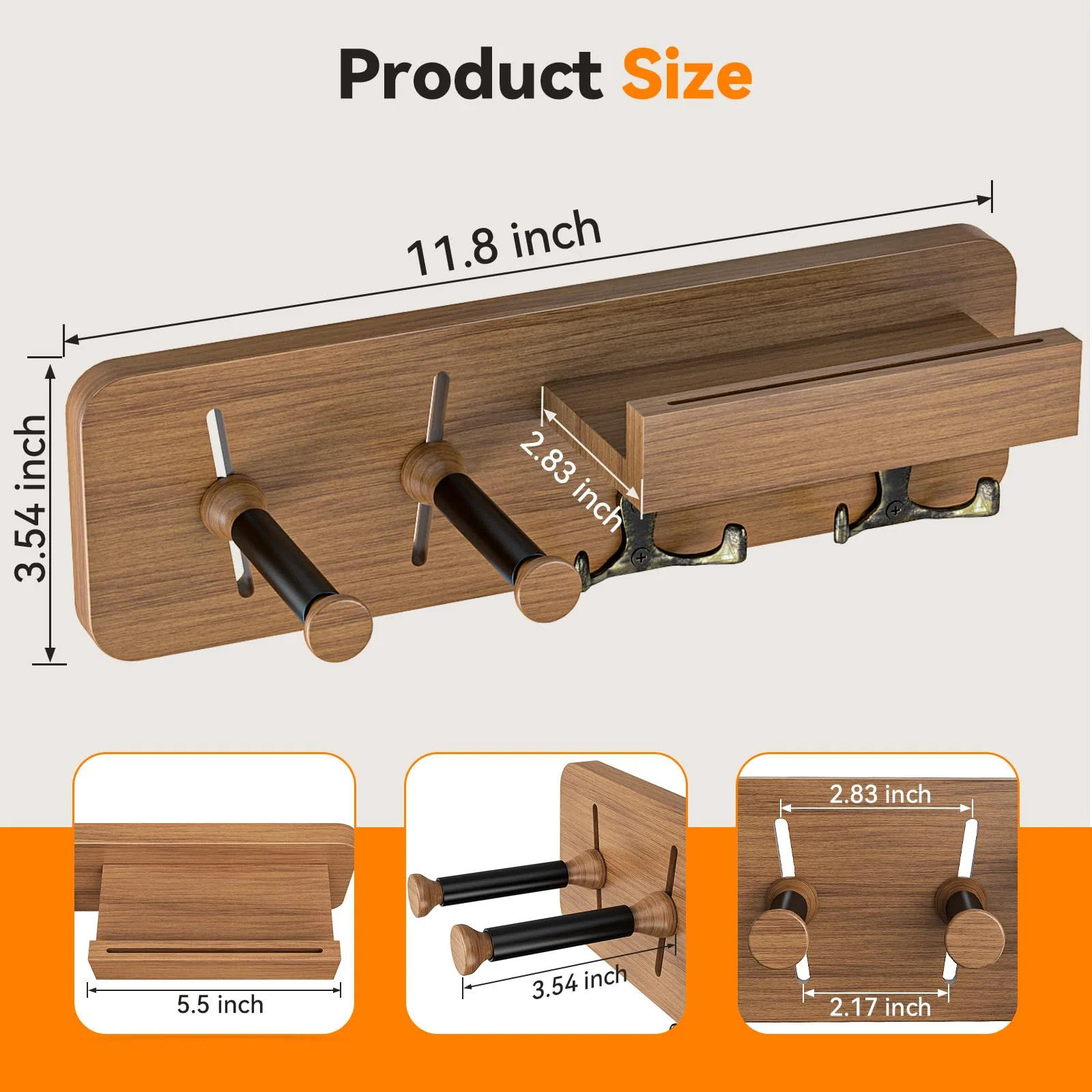 USION 2-Pack Guitar Wall Mount, Adjustable Guitar Hanger Wall Mount with Pick Holder and 2 Hooks Wood Guitar Wall Hangers, Guitar Holder for Acoustic, Electric, Bass, Ukulele(Brown 2PCS) brown 2PCS - Image 6