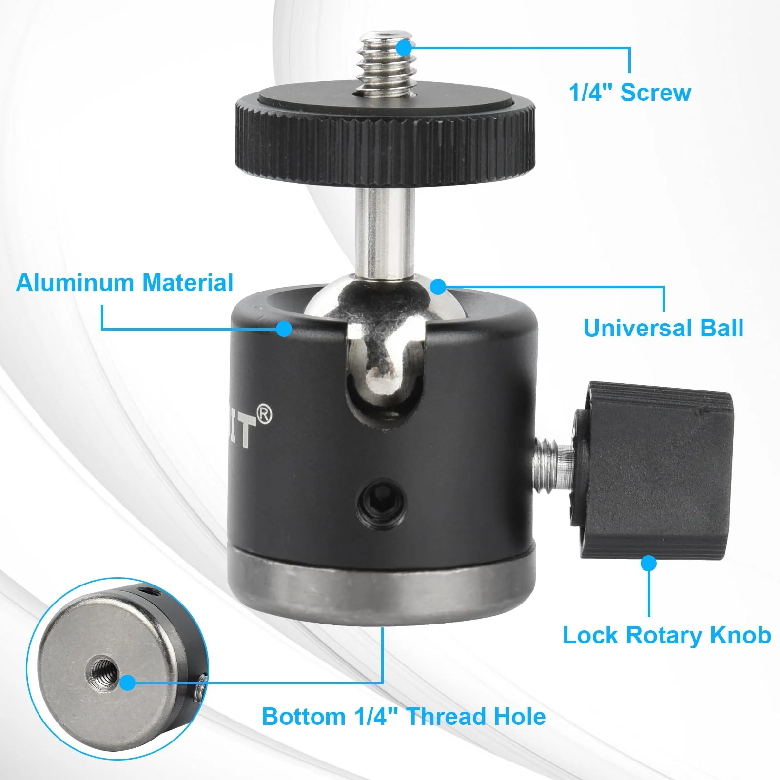 UTEBIT C Clamp Camera Mount Tripod Clamp with Mini Ball Head Desk Clamps(1/4 Thread Hole)C Clamp Mount with 1/4" Hot Shoe Compatible for Camera Woodworking Desktop - Image 3