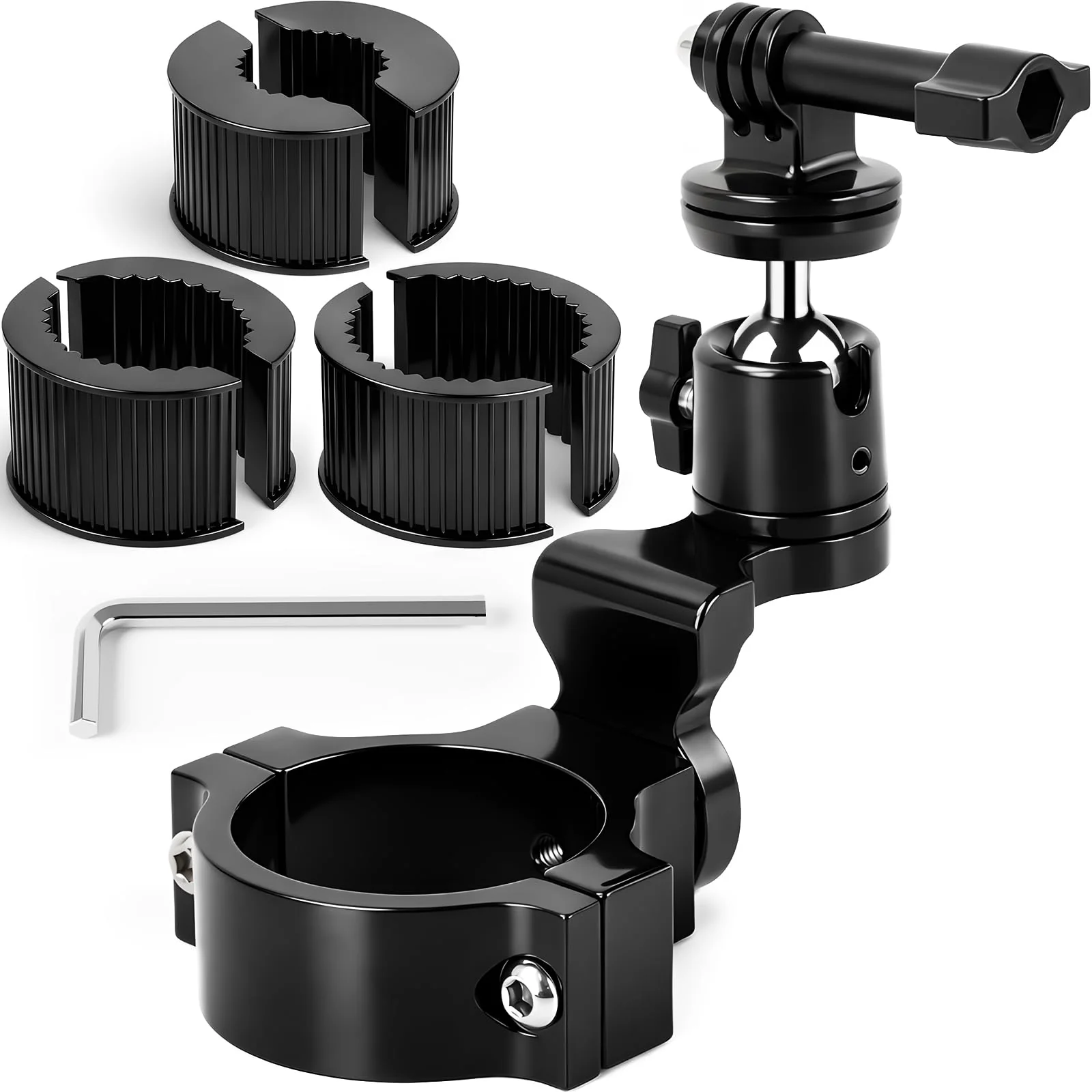 UTV Aluminum Action Camera Clamp Mount Holder Fits for GoPro Hero 13 12 11 10 9 8 7 6 5 4 3 DJI Osmo Arlo Akaso EK7000 Insta360 Cams, 1-2" Roll Bar Clamps for SXS Polaris Ranger Can-Am CF Moto