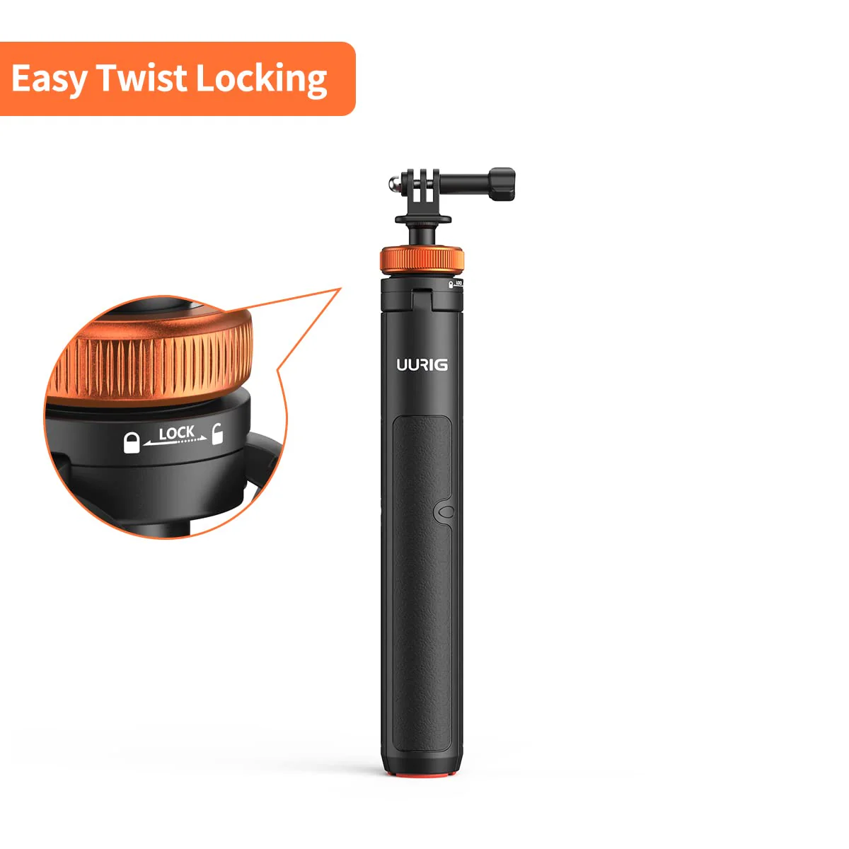 UURig Telescopic Selfie Stick Long with Tripod, Waterproof Hand Grip, for Insta360 GoPro Hero 10 9 8 7 6 5 4 3 2, Fusion, Max, Session, AKASO, SJCAM, DJI OSMO GoPro A0009 - Image 4