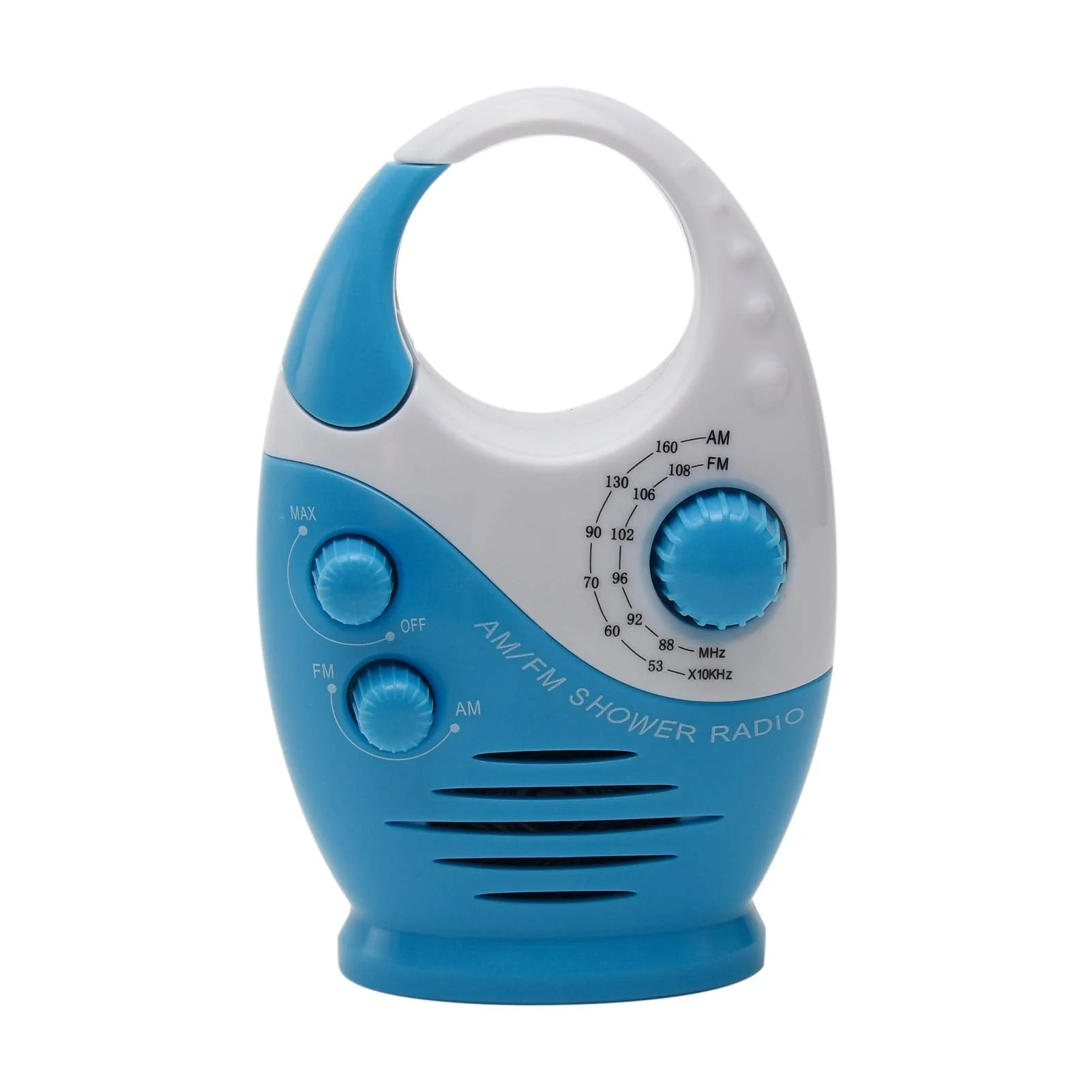 UXELY Shower Radio, Bathroom Radio AM FM, Waterproof Hanging Shower Radio Adjustable Volume Built-in Speaker(White Blue)