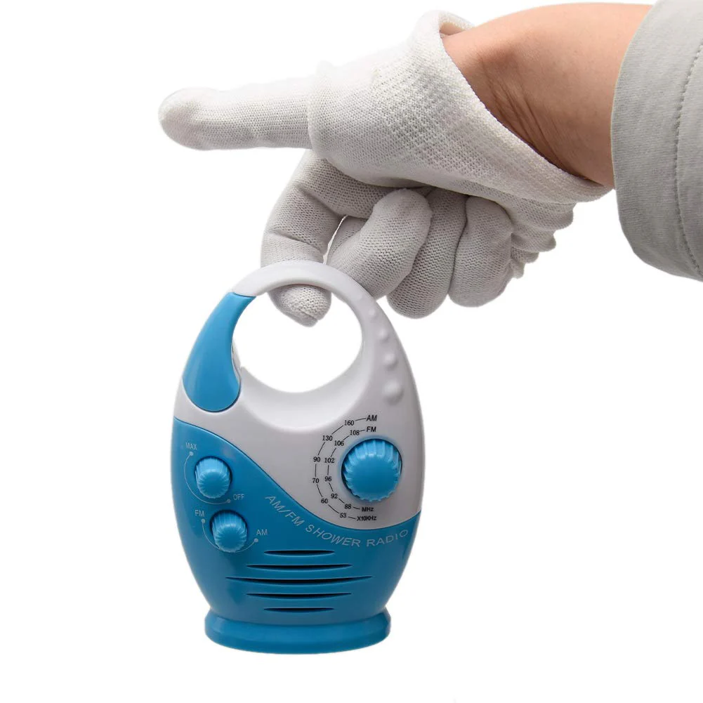UXELY Shower Radio, Bathroom Radio AM FM, Waterproof Hanging Shower Radio Adjustable Volume Built-in Speaker(White Blue) - Image 5