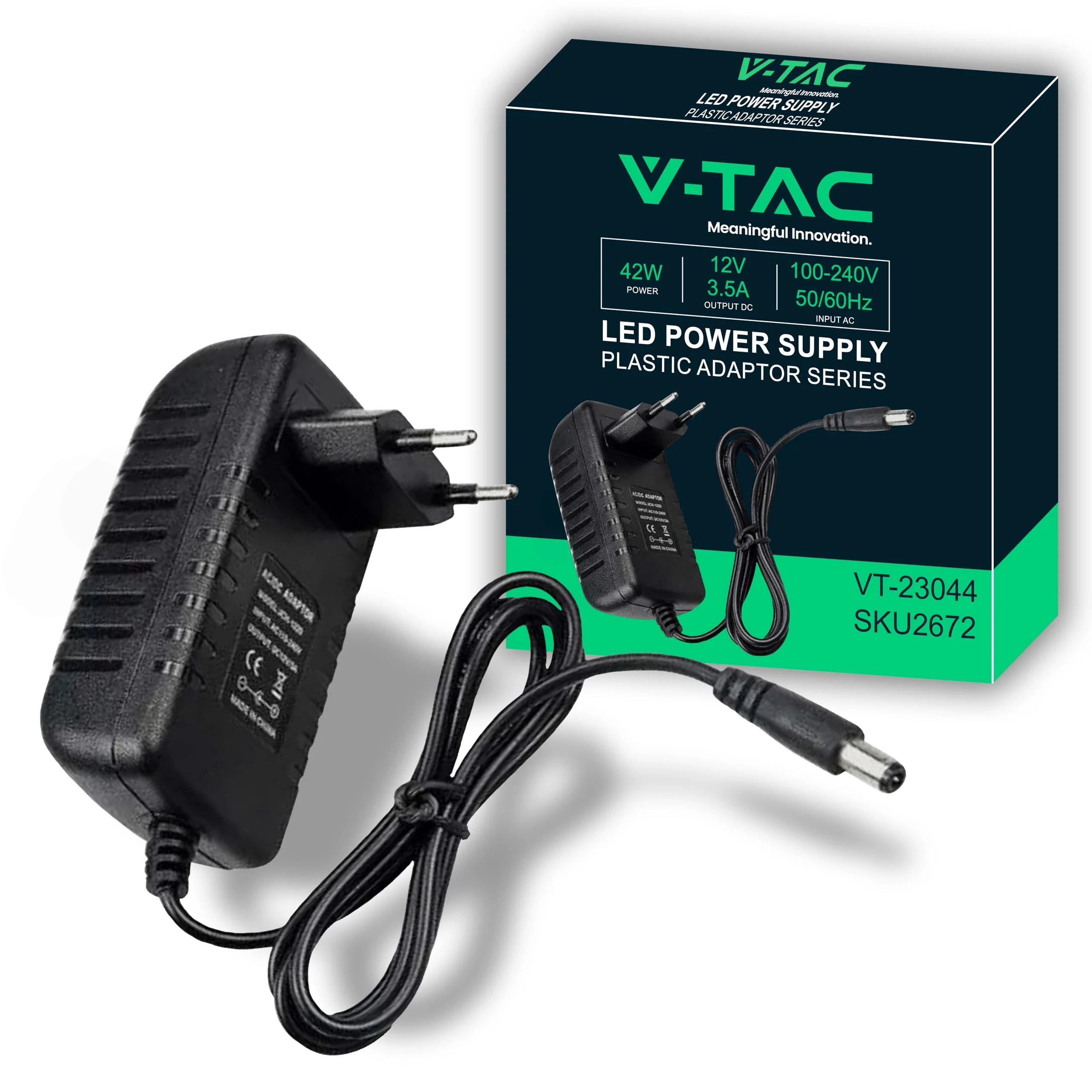 V-TAC Power Supply Adapter 12 V 42 W 3.5 A for Cameras, LED Strips, Modem - Transformer 12 V - Power Adapter for Screens and Electronic Devices - Input AC 100-240 V - Euro Plug 42 watts