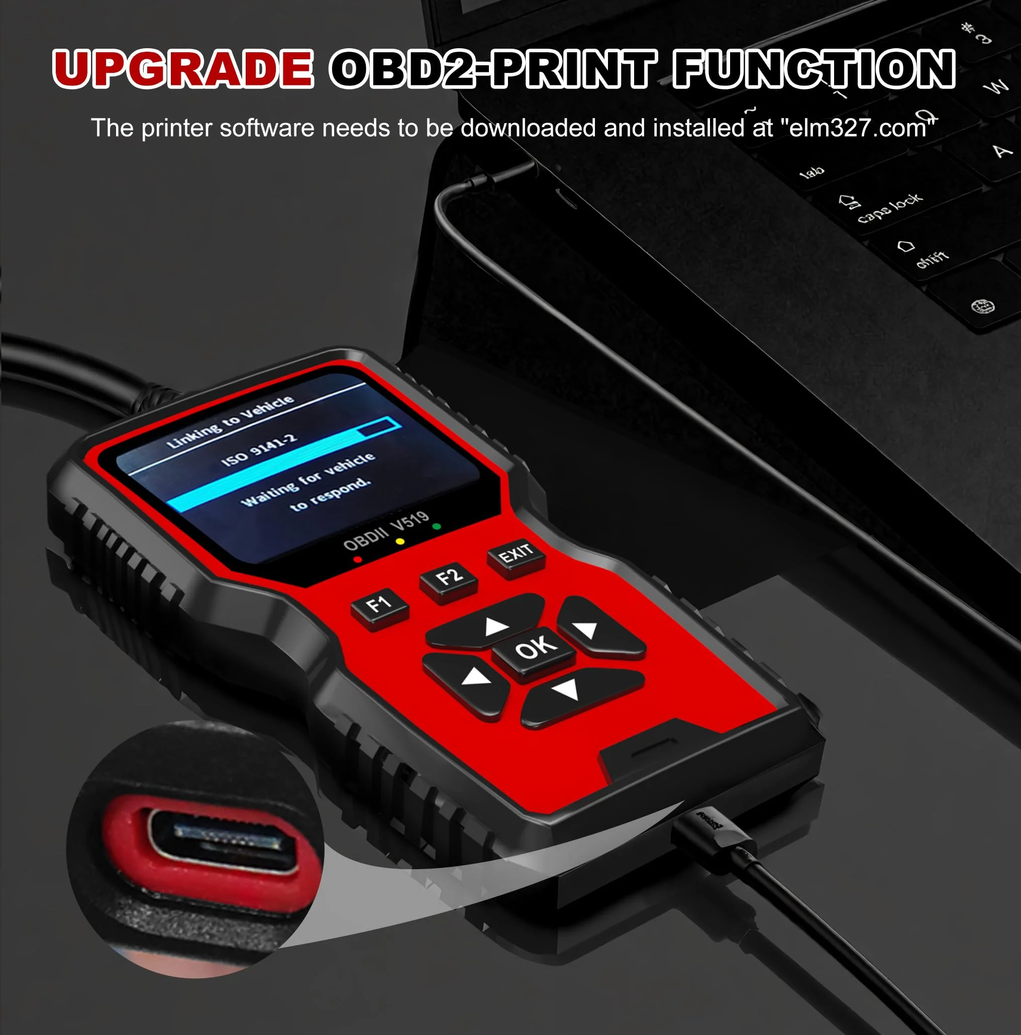 V519 OBD2 Diagnostic Scanner Tool - Vechicle Check Engine Light Code Reader with Battery Voltage Tester, I/M Readiness, Reset, and Code Eraser for All OBDII Car Since 1996 Red - Image 6