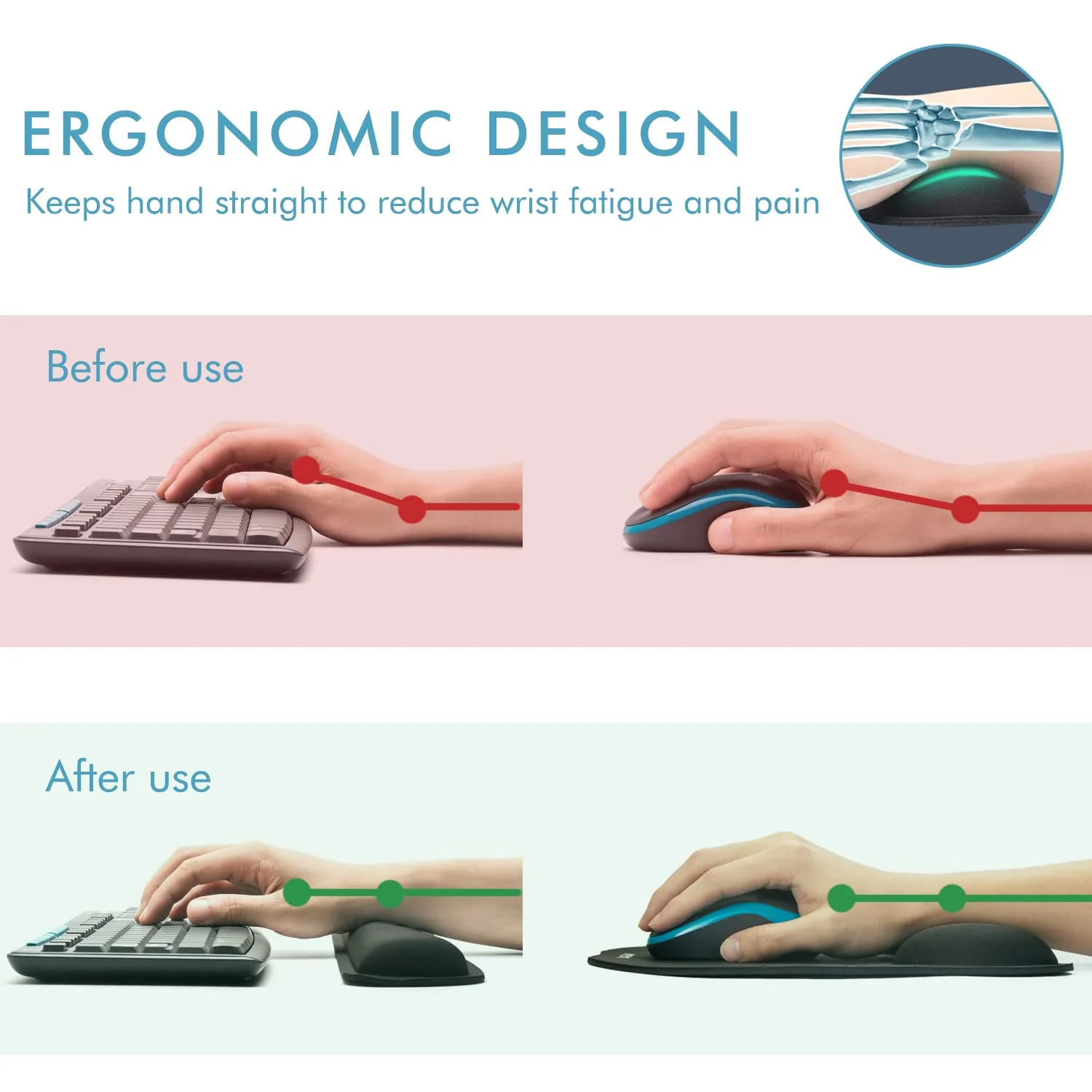 VAGAU Premium Keyboard Wrist Rest and Mouse Pad Wrist Support, Ergonomic Memory Foam Set for Office, Laptop, Mac, Computer and Gaming, Comfortable Typing &Wrist Pain Relief (2 Pack) 2P-Keyboard and Mouse Wrist Rest 2p-a-black - Image 3