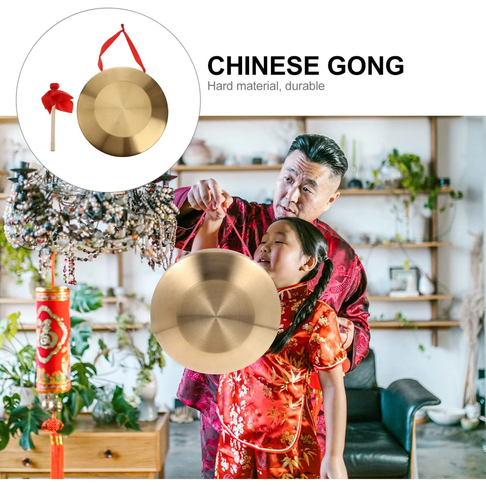Vaguelly 12.6 Inch Copper Gong Set Traditional Chinese Percussion Instrument with Wooden Hammer and Hanging String for Music Performance 32X32cm - Image 5