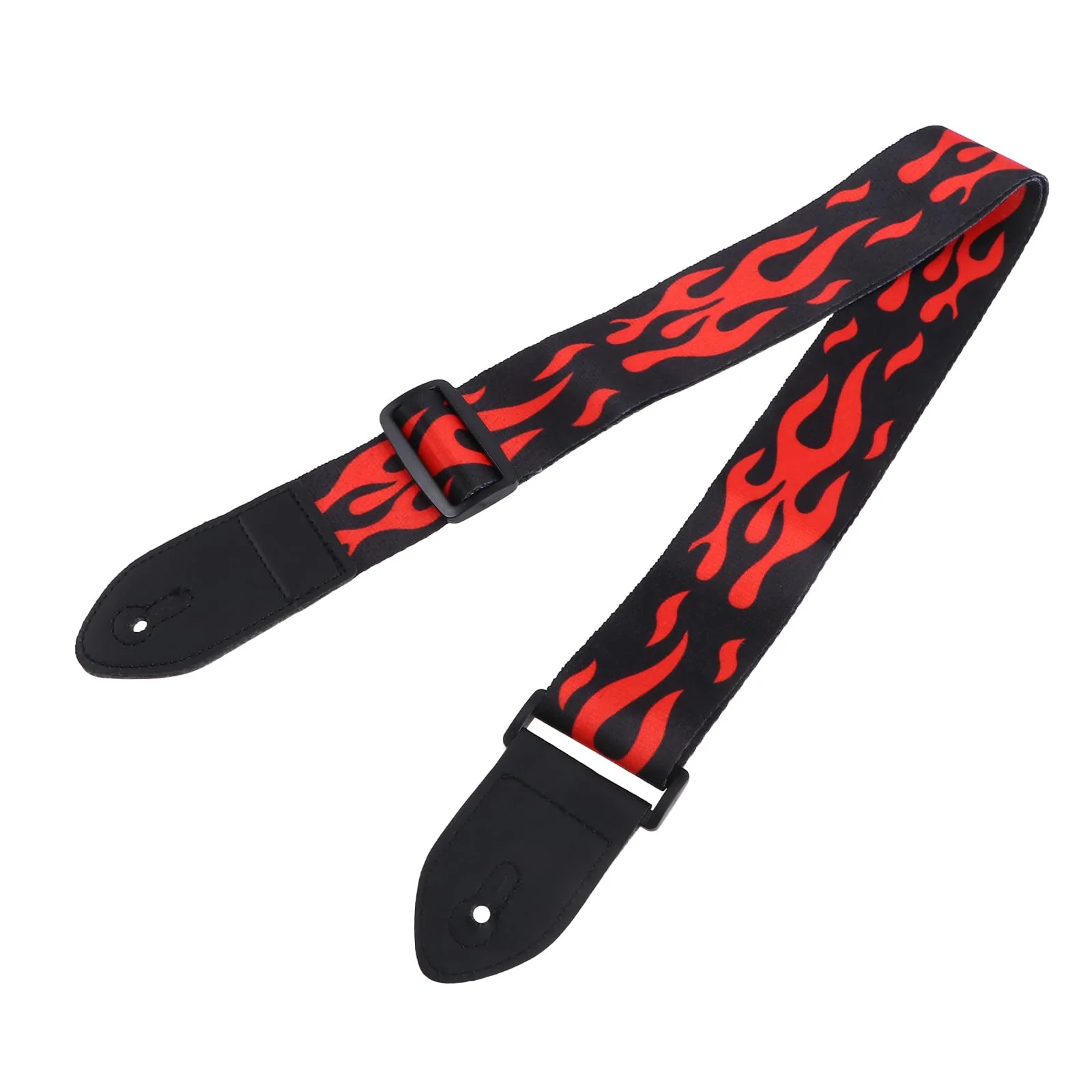 Vaguelly Guitar Strap, Red Flame Jacquard Guitar Strap with Leather End, Adjustable Length, for Guitar As Shown01