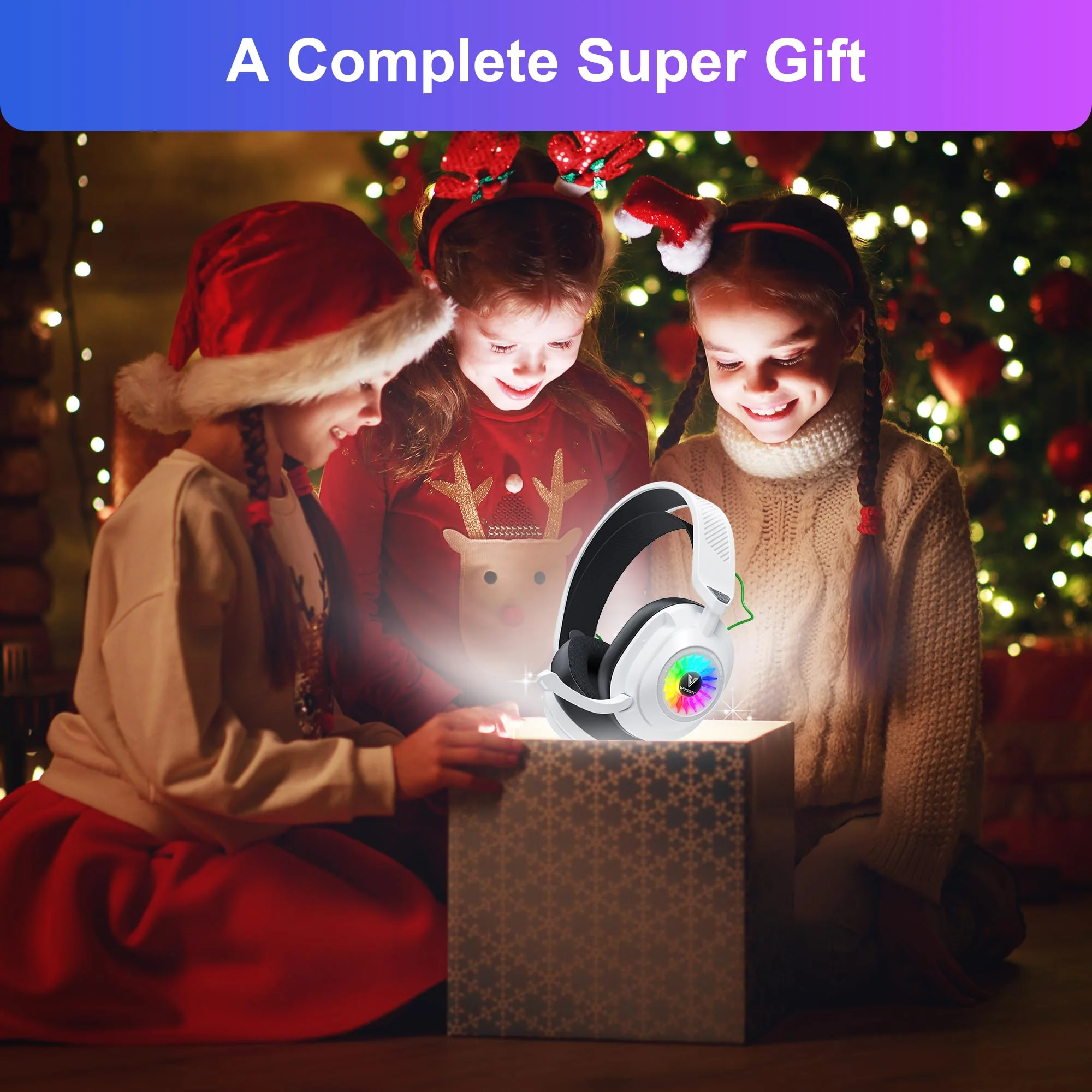 Vakedy HW10 Wireless Gaming Headset for PS5, PS4, PC, Switch, Mac, 2.4GHz Wireless Gaming Headphone with Flip Noise Canceling Mic, 50H Battery, 50mm Drivers, RGB Lights (White/Black) White/Black - Image 8
