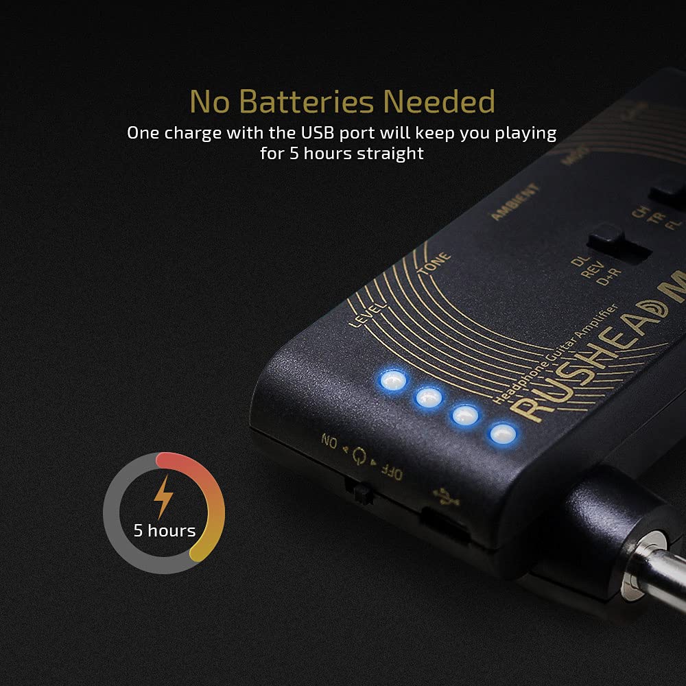 VALETON Guitar Headphone Amplifier Multi Effects Pocket Rechargeable Mini Practice Amplifier Rushead Max (Include 2 Additional Guitar Picks) - Image 5