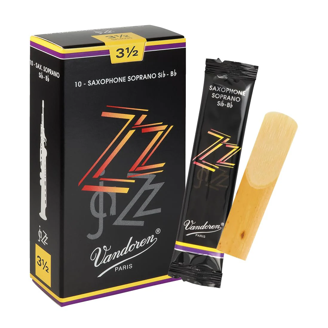 Vandoren SR4035 Soprano Sax ZZ Reeds Strength 3.5; Box of 10,black