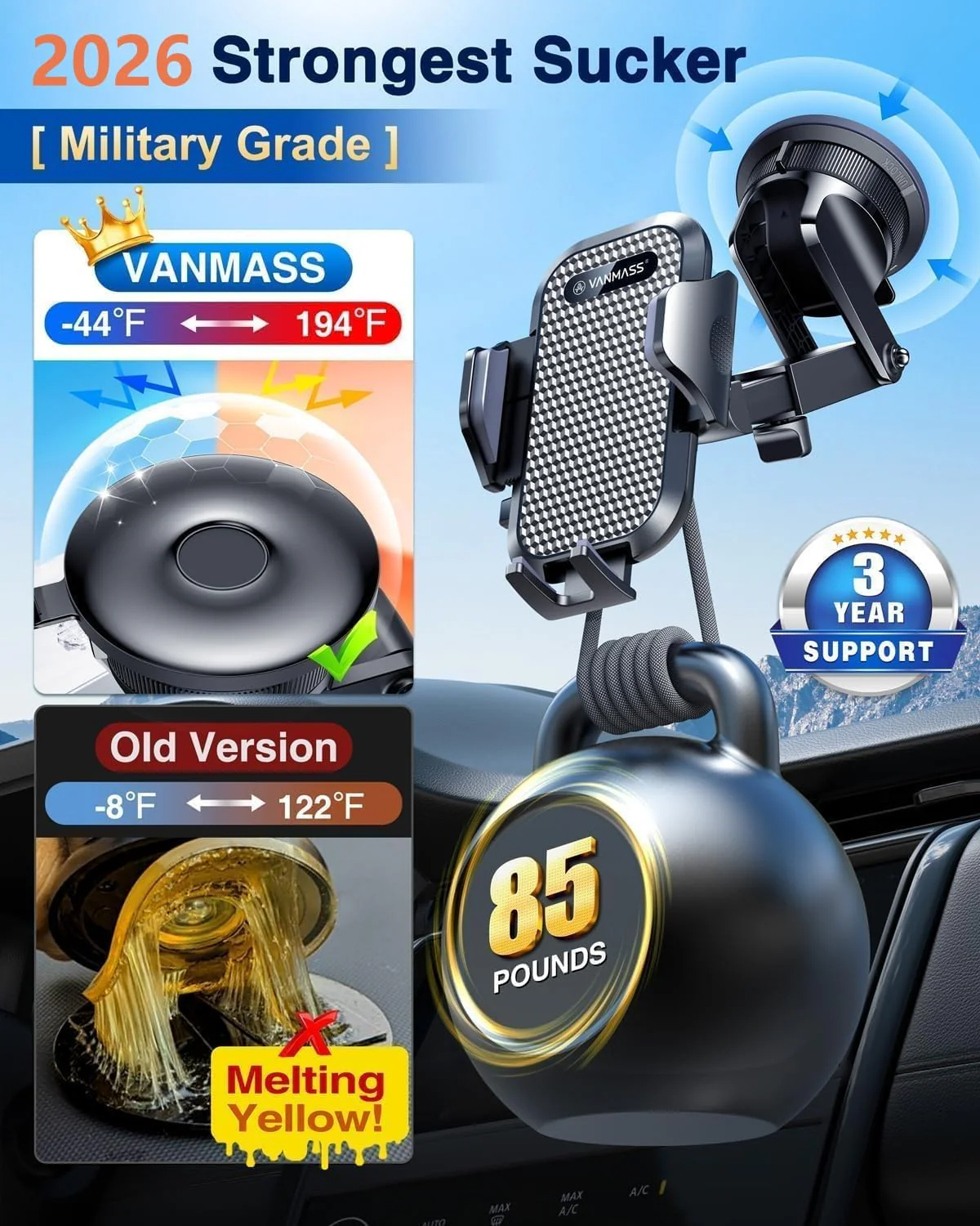 VANMASS Car Phone Holder [Upgraded Strongest Suction & Clip] Cell Phone Mount for Dashboard Windshield Vent Wall,Truck Cradle Stand for iPhone 17 Pro Max 16 15 14 13 12 11 SE Samsung S26 Android,Black Black - Image 7