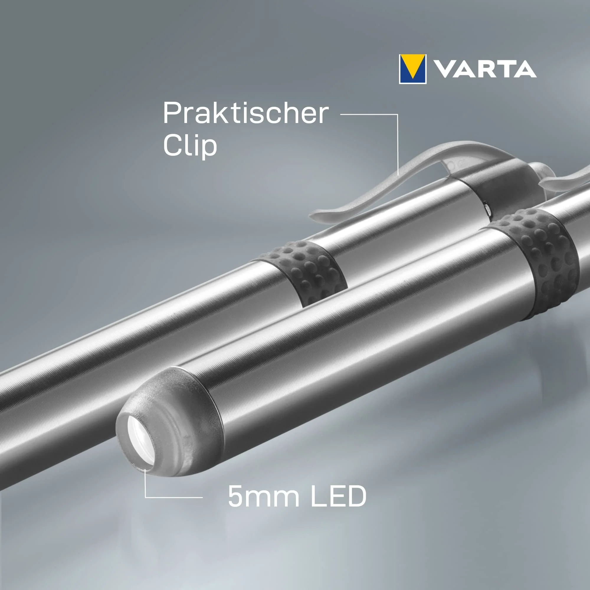 VARTA 2 x Diagnostic Light LED Double Pack Including 1x AAA Battery, Pen Light, Pupil Light, Extremely Slim and Lightweight Pen Torch, Torch, for Hospital, Doctor's Practice, Silver Diagnostikleuchte LED 2er Pack - Image 2