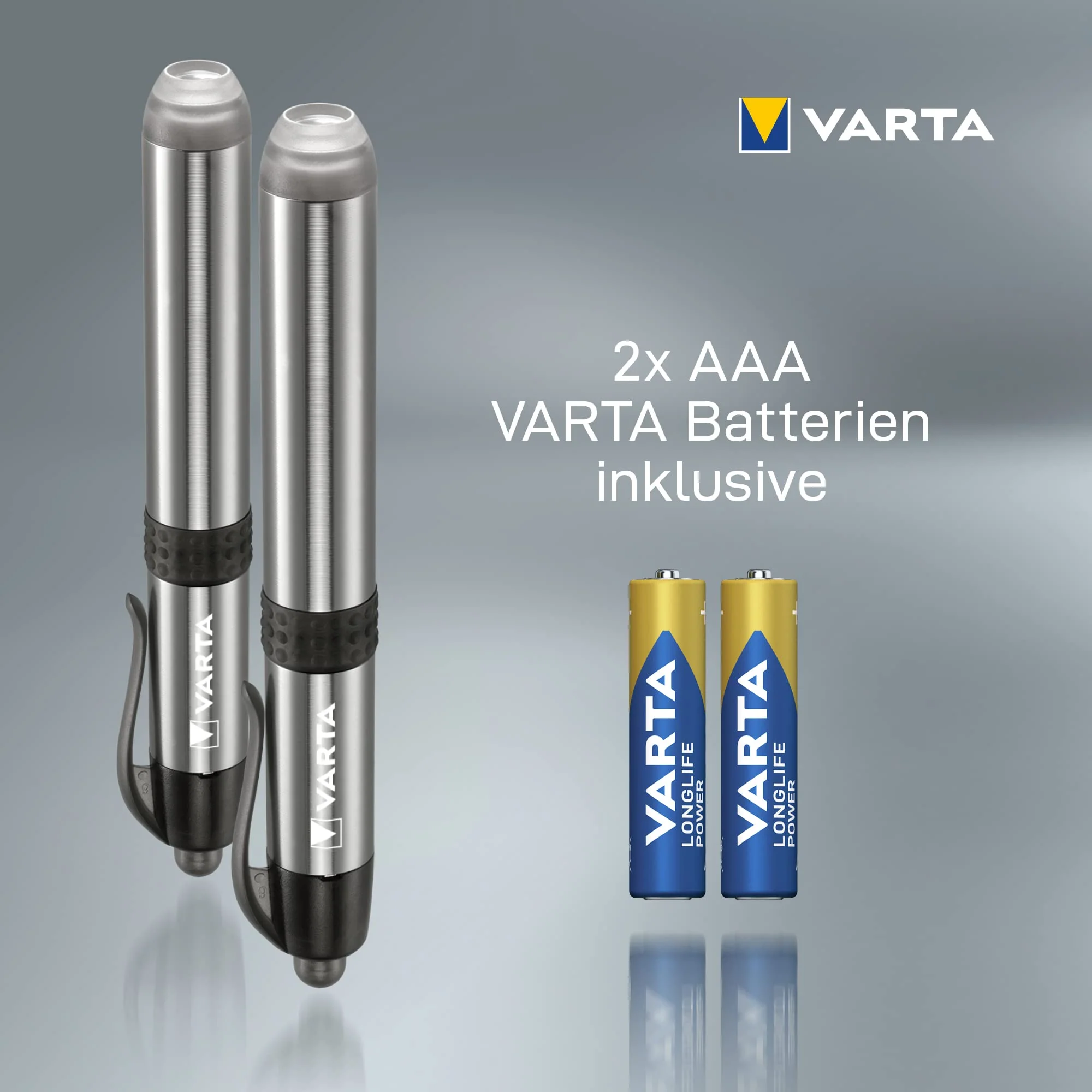 VARTA 2 x Diagnostic Light LED Double Pack Including 1x AAA Battery, Pen Light, Pupil Light, Extremely Slim and Lightweight Pen Torch, Torch, for Hospital, Doctor's Practice, Silver Diagnostikleuchte LED 2er Pack - Image 3