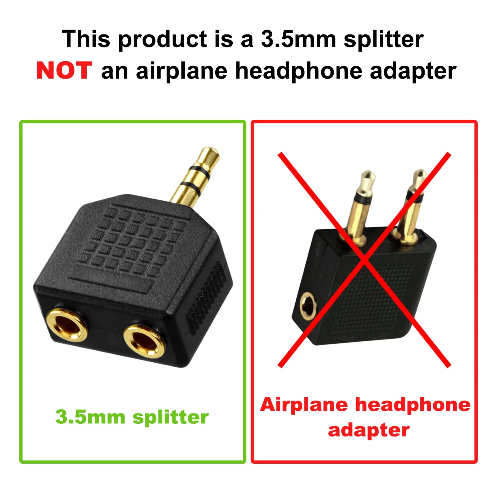 VCE 2-Pack 3.5mm Headphone Y Splitter, Gold Plated 3.5mm 1/8 inch Male to Dual Female Stereo Jack Adapter Converter - Image 3